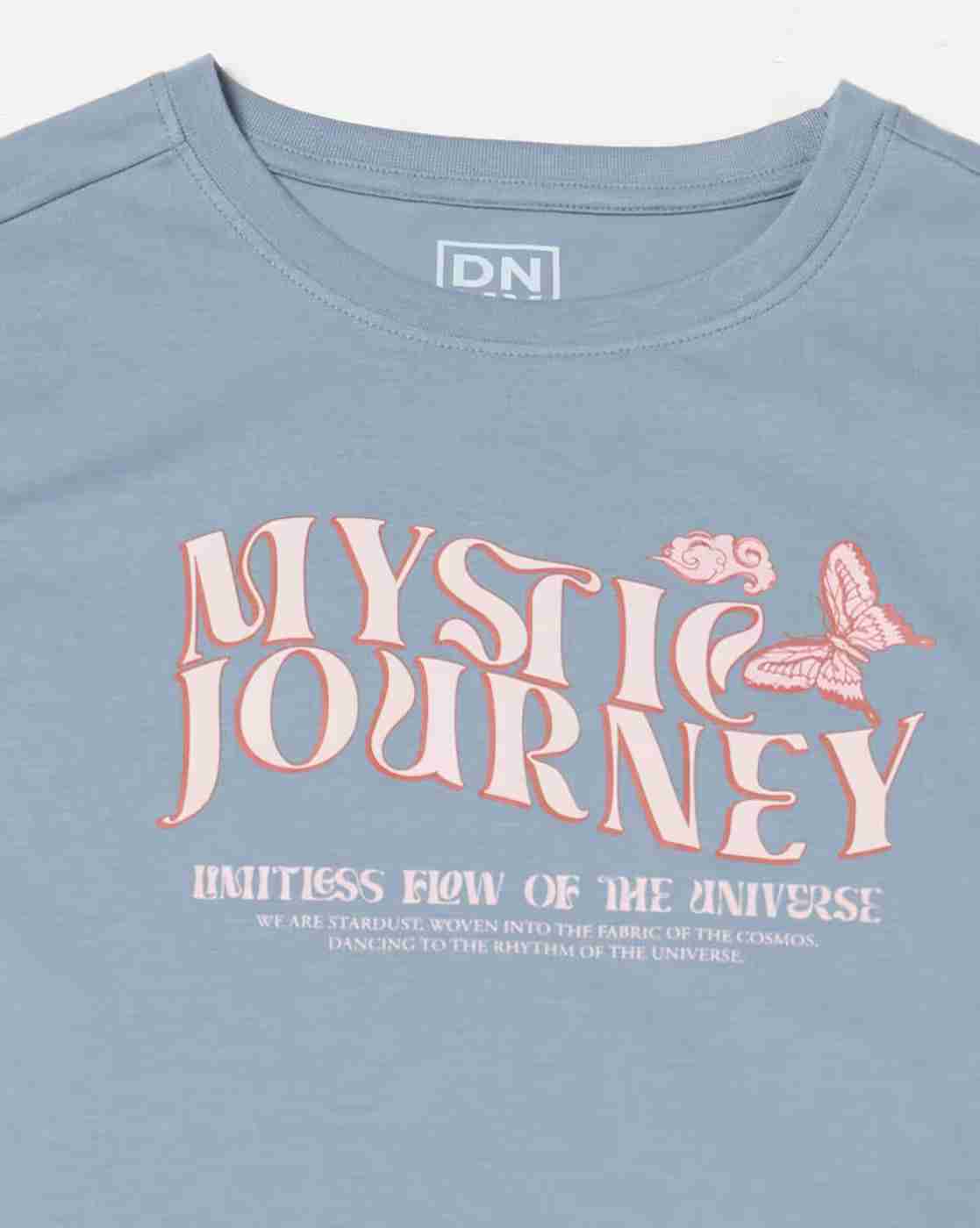 DNMX | Women Typographic Print Regular Fit Round-Neck T-Shirt|4