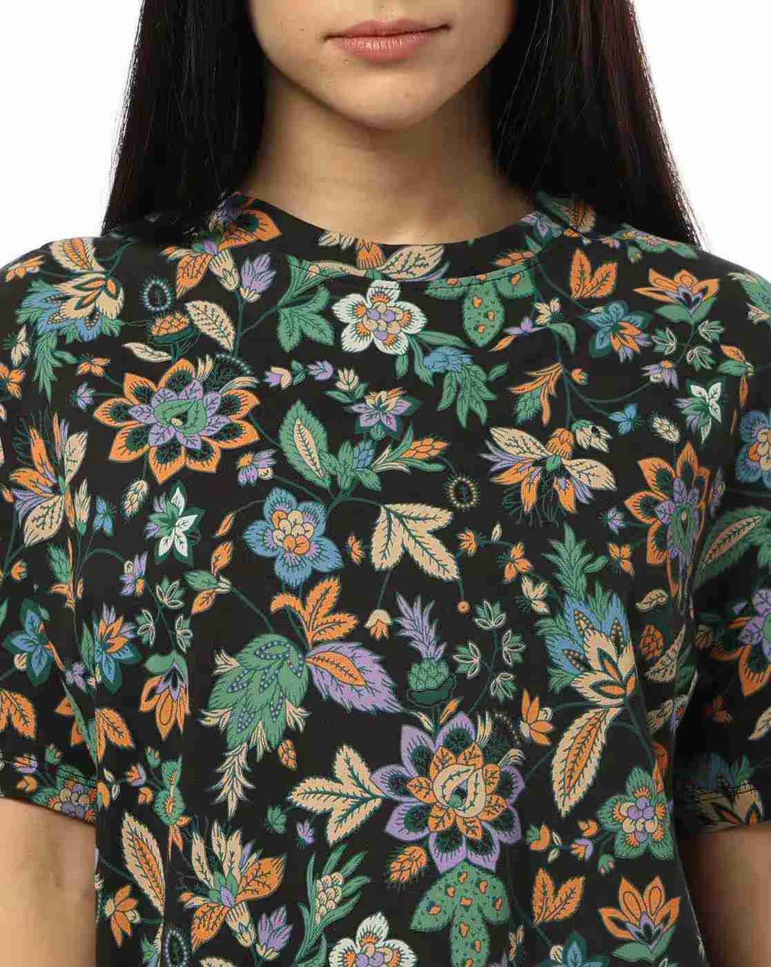 DNMX | Women All-Over Print Boxy Fit Cotton Round-Neck T-Shirt|3