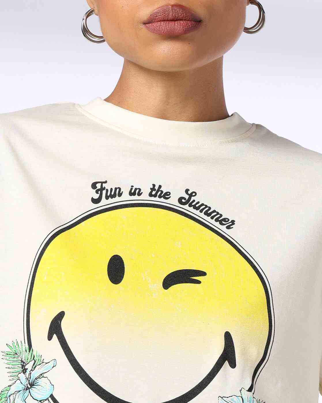 DNMX | Women Smile Graphic Print Regular Fit Crew-Neck T-Shirt|4