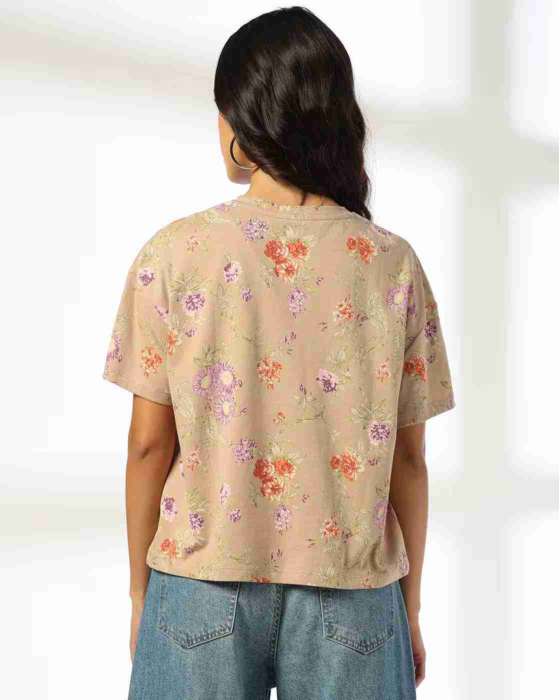 DNMX | Women Floral Print Regular Fit Crew-Neck T-Shirt|2