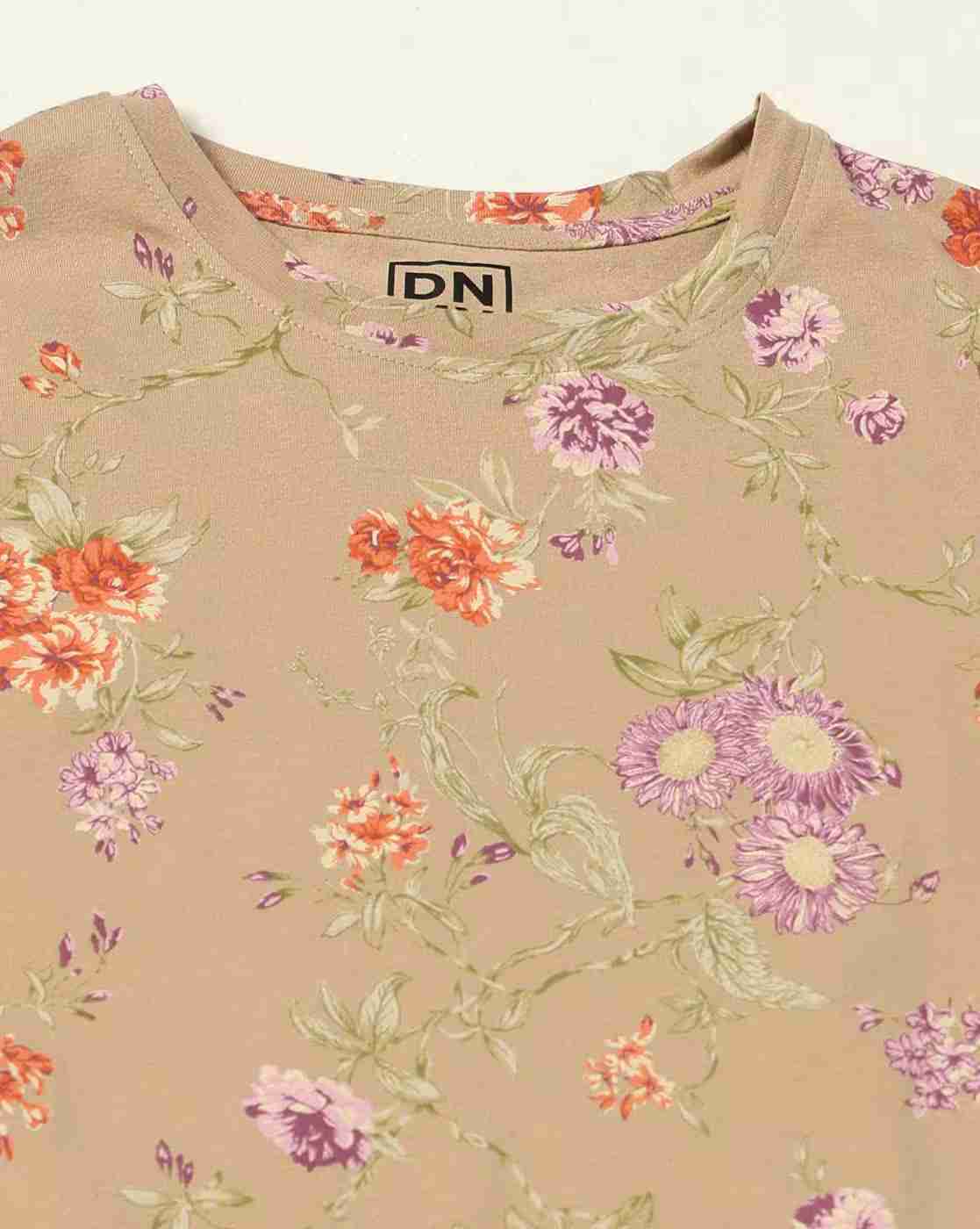 DNMX | Women Floral Print Regular Fit Crew-Neck T-Shirt|5