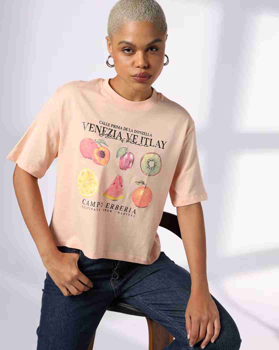DNMX | Women Graphic Print Regular Fit Crew-Neck T-Shirt|0