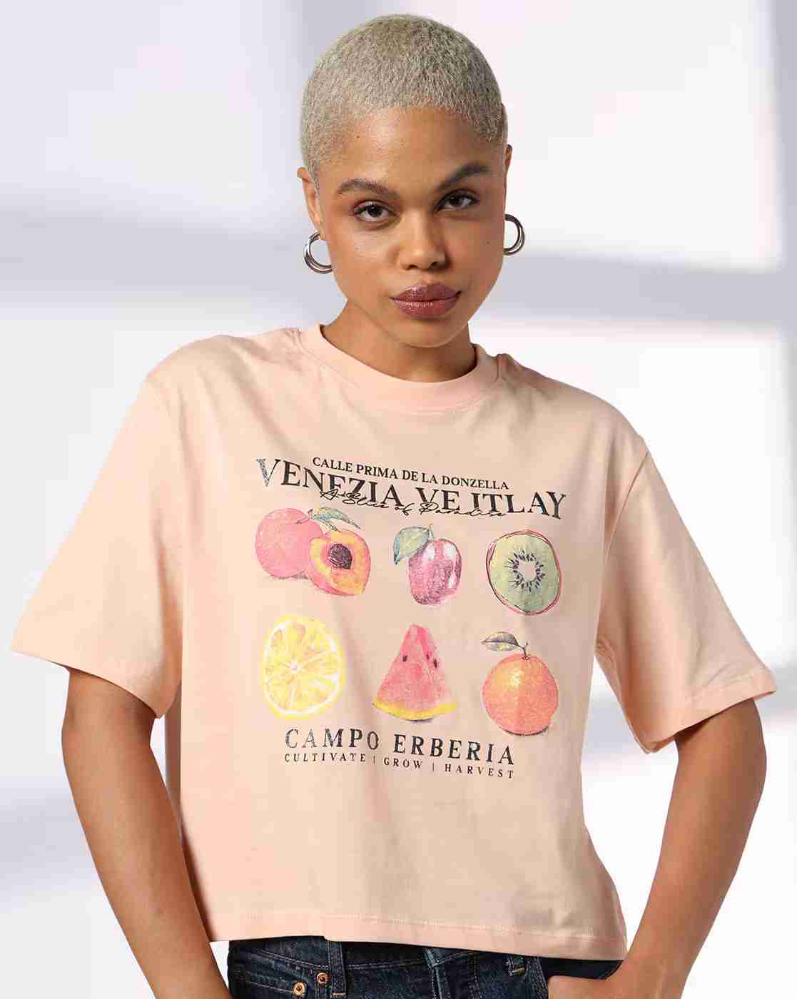 DNMX | Women Graphic Print Regular Fit Crew-Neck T-Shirt|3