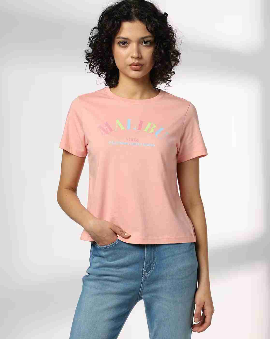 DNMX | Women Typographic Print Regular Fit Crew-Neck T-Shirt|0