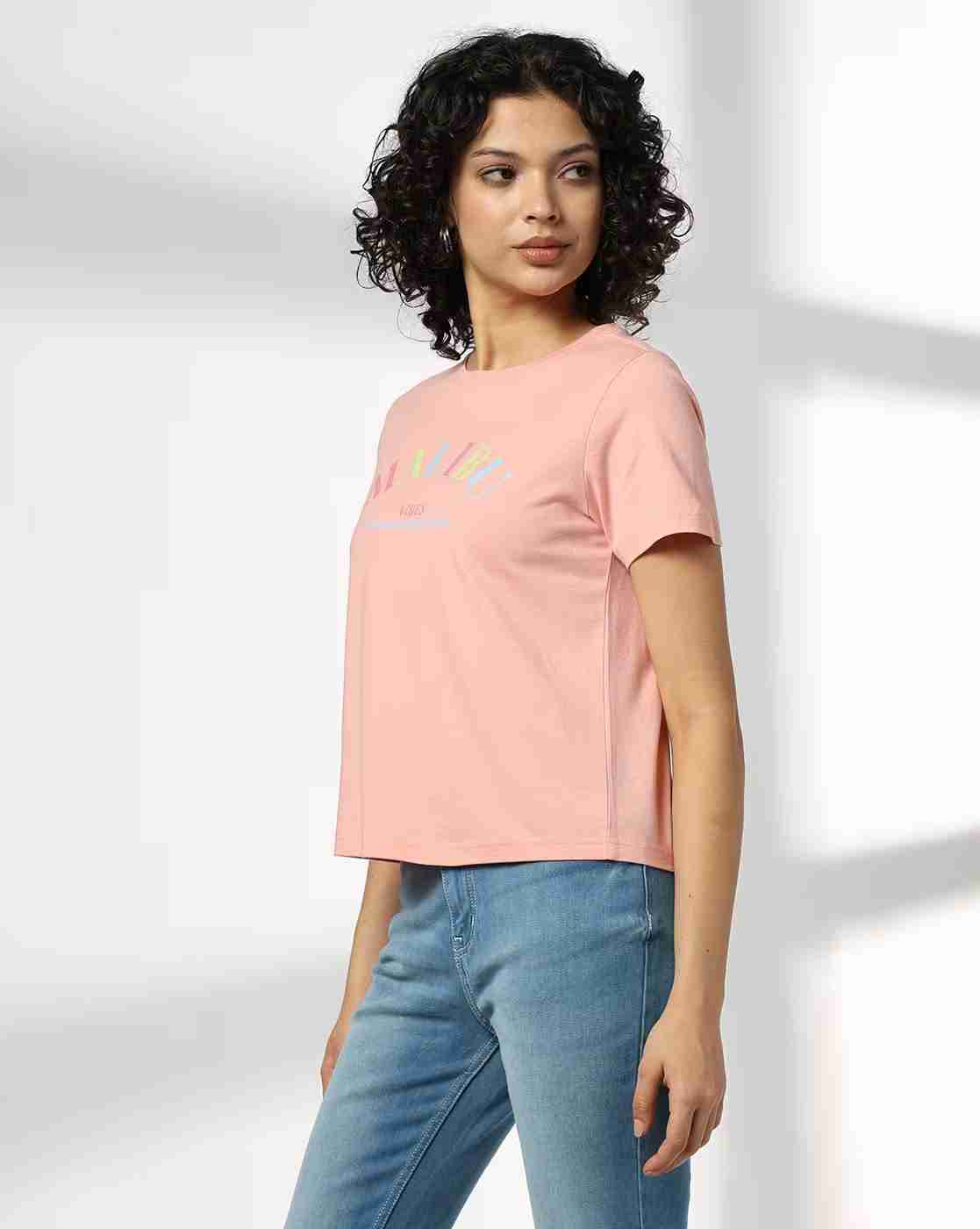 DNMX | Women Typographic Print Regular Fit Crew-Neck T-Shirt|1
