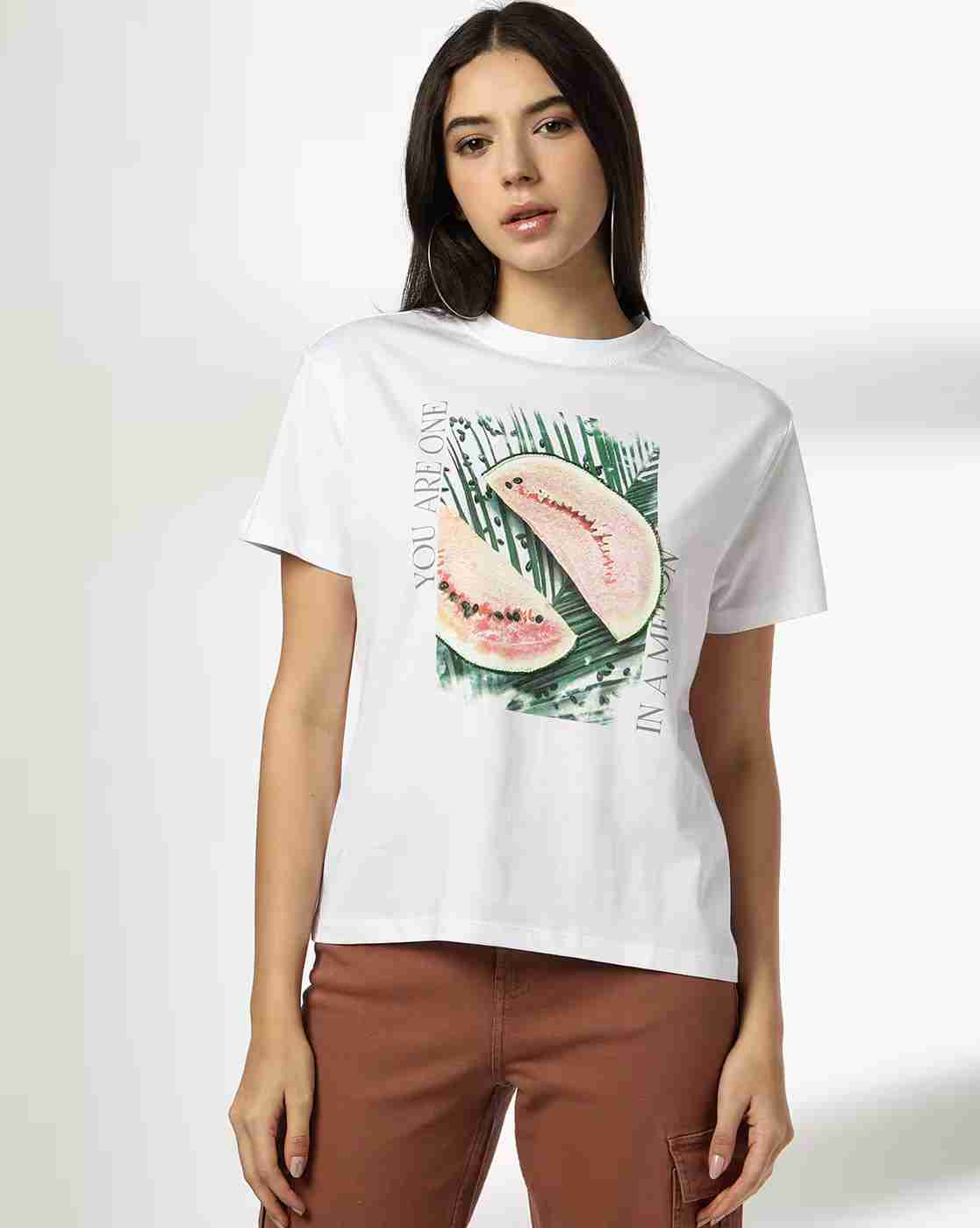 DNMX | Women Graphic Print Boxy Fit Crew-Neck T-Shirt|0