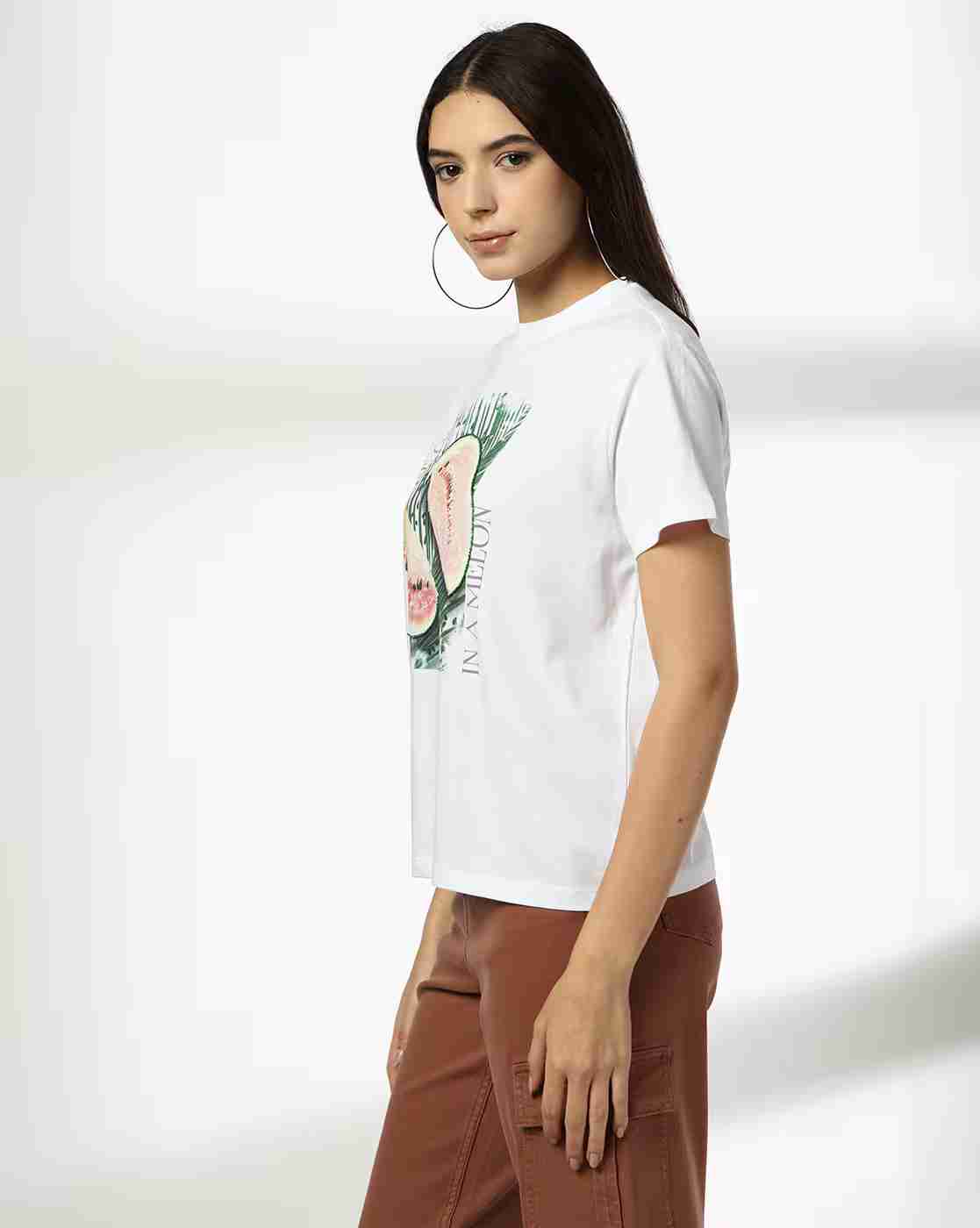 DNMX | Women Graphic Print Boxy Fit Crew-Neck T-Shirt|1