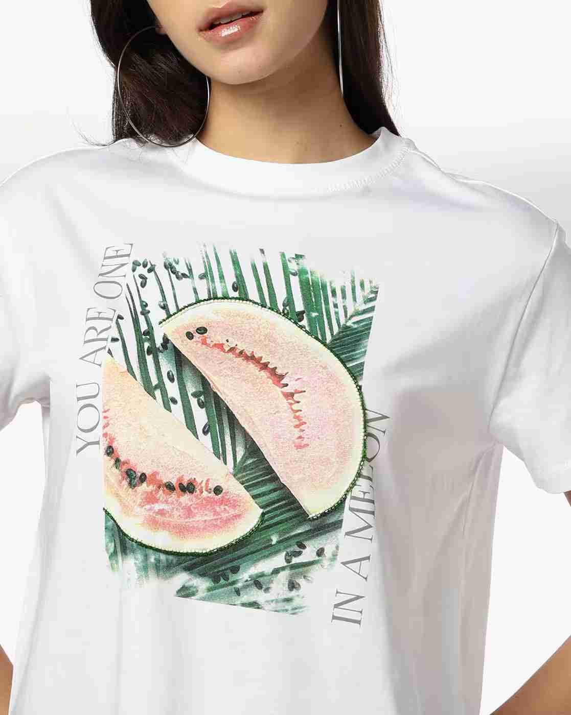DNMX | Women Graphic Print Boxy Fit Crew-Neck T-Shirt|3