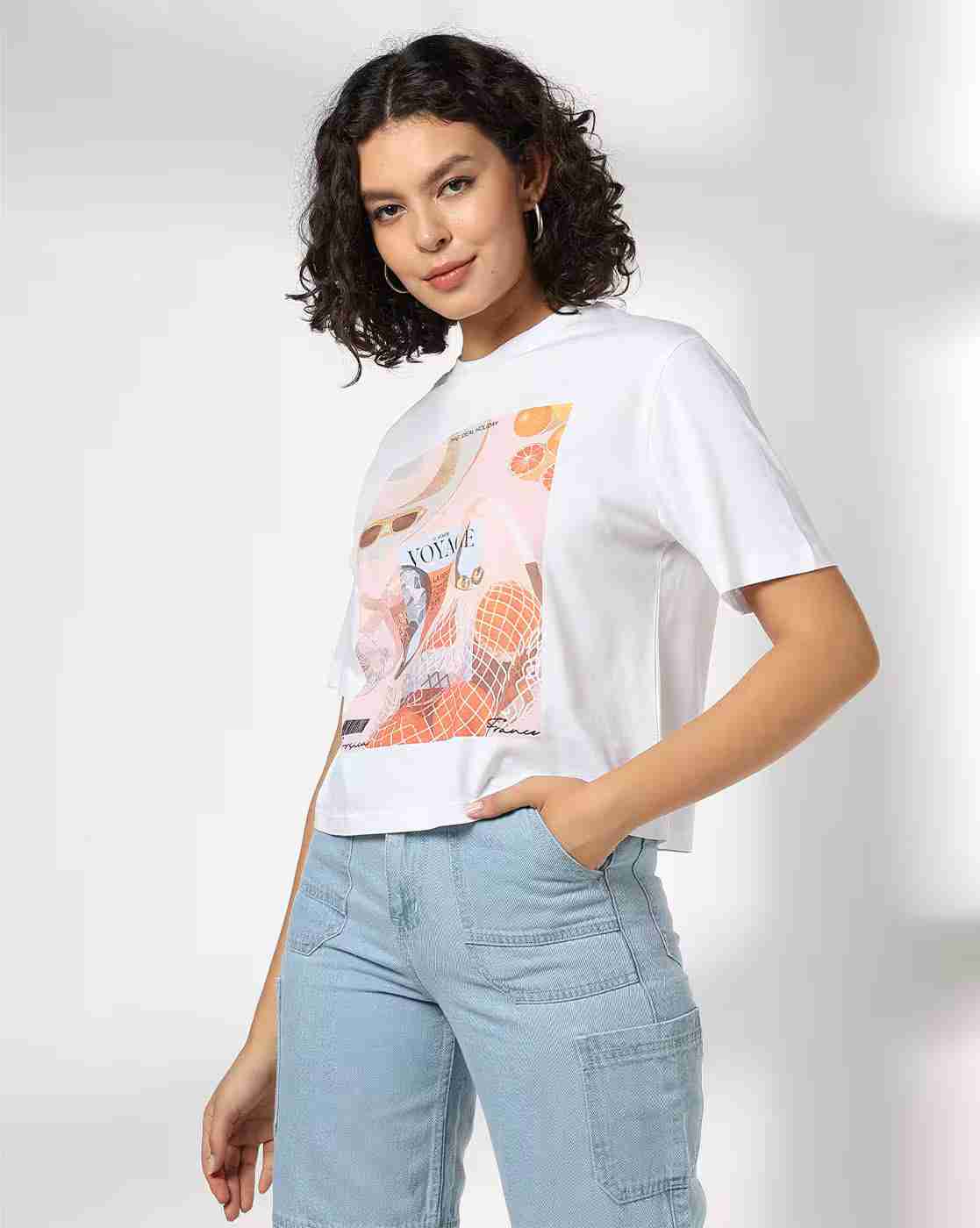 DNMX | Women France Print Boxy Fit Crew-Neck T-Shirt|0