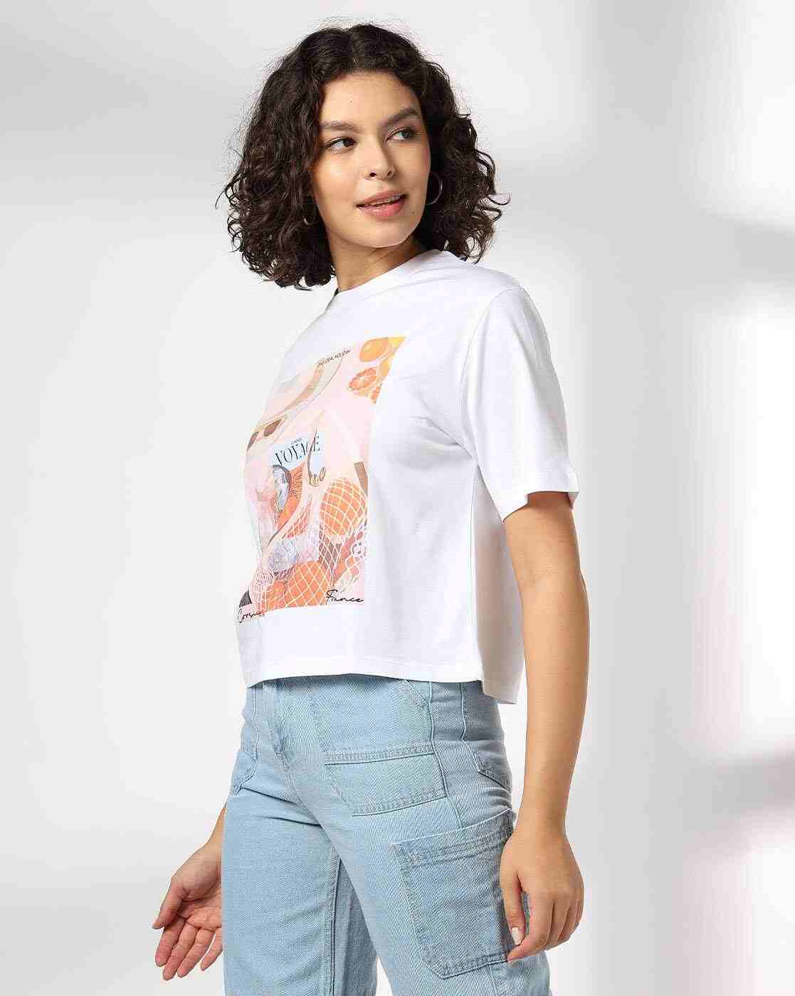 DNMX | Women France Print Boxy Fit Crew-Neck T-Shirt|1