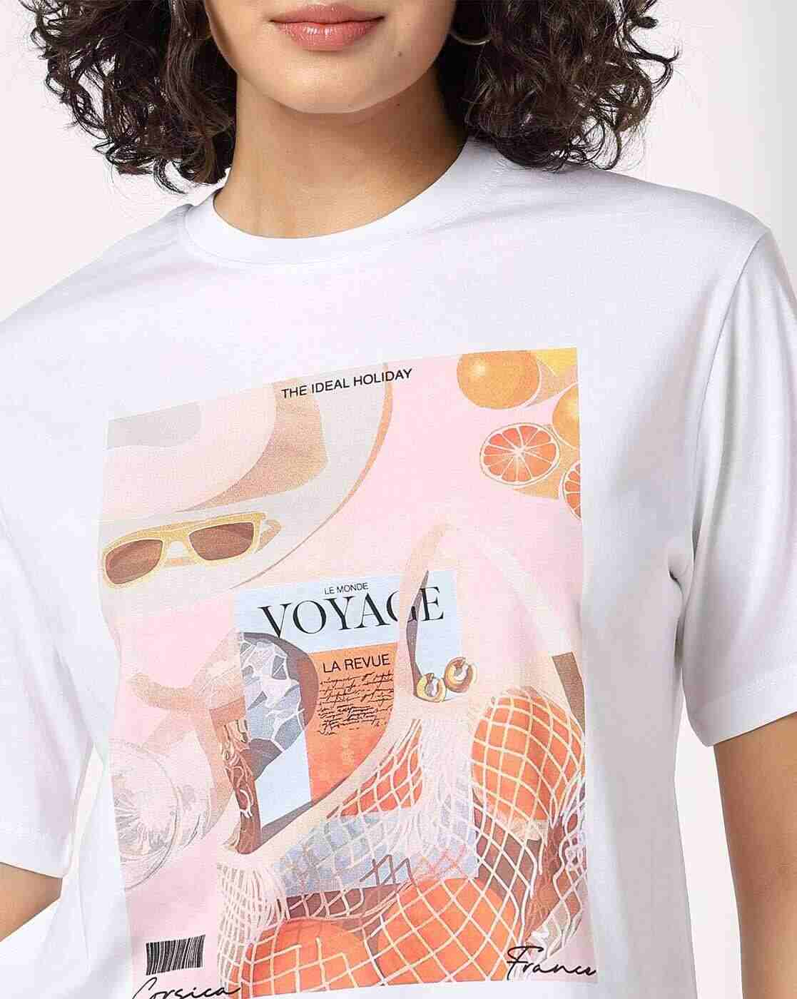 DNMX | Women France Print Boxy Fit Crew-Neck T-Shirt|3