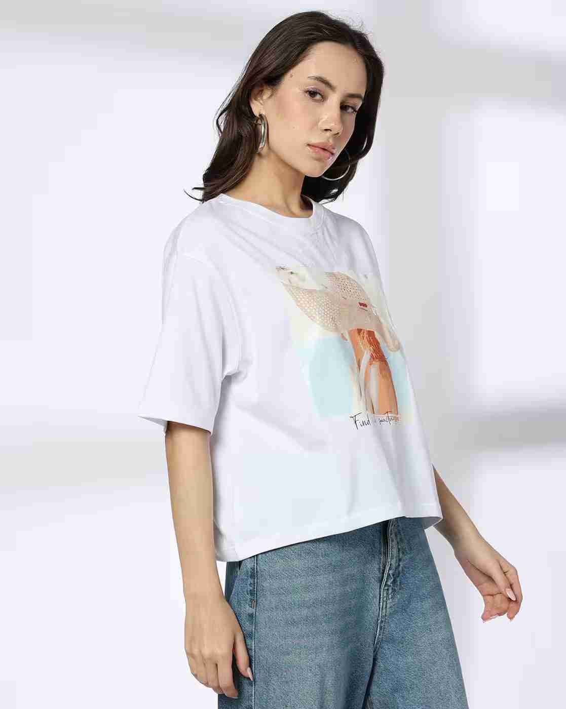 DNMX | Women Find Your Sanctuary Print Regular Fit Round-Neck T-Shirt|1