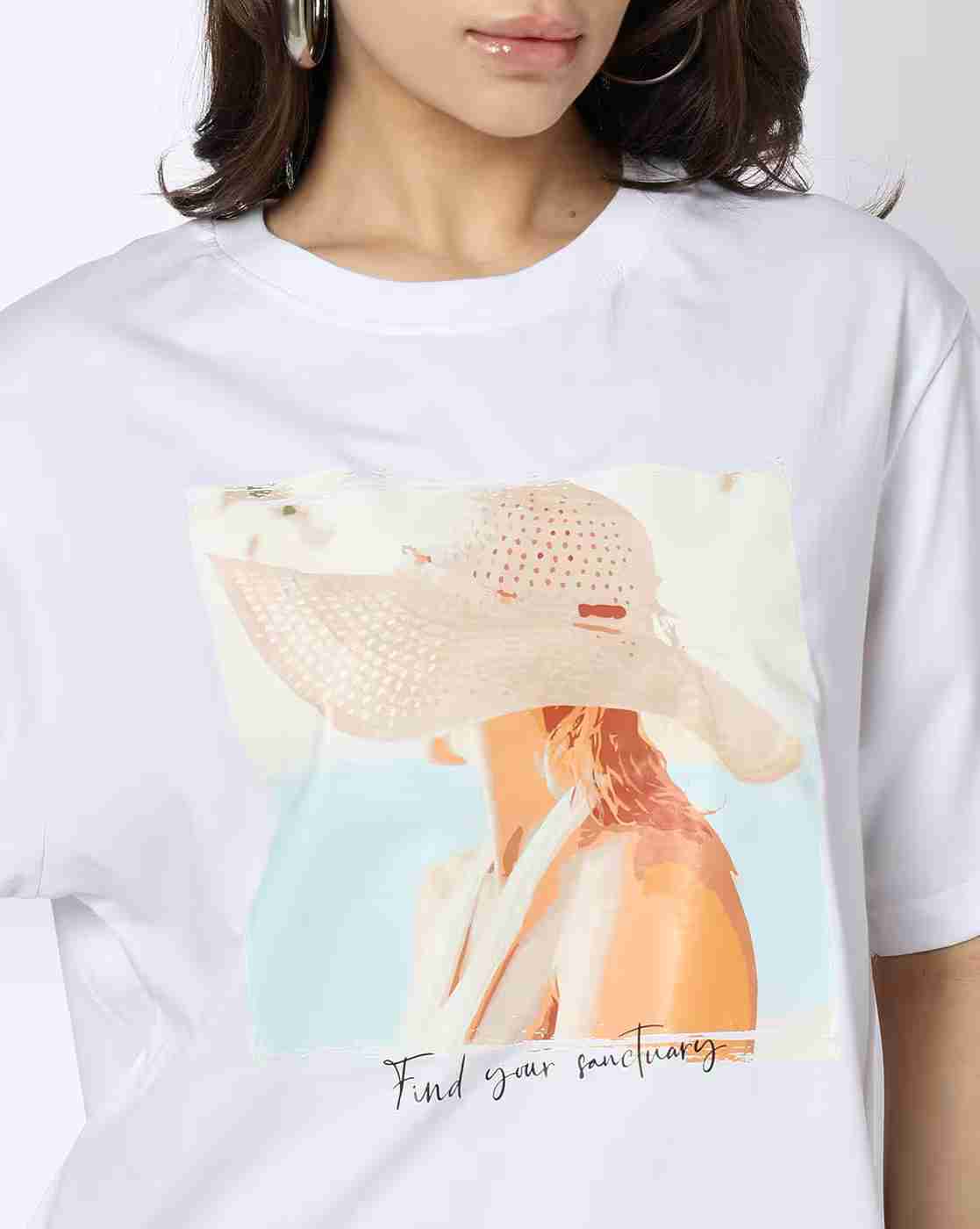 DNMX | Women Find Your Sanctuary Print Regular Fit Round-Neck T-Shirt|3