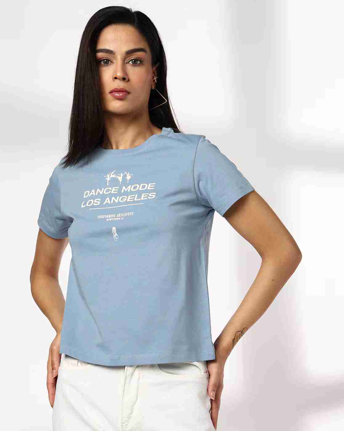 DNMX | Women Typographic Print Regular Fit Round-Neck T-Shirt|0