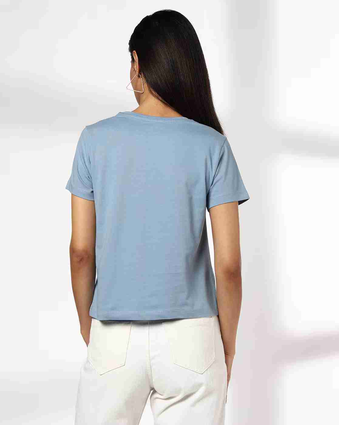 DNMX | Women Typographic Print Regular Fit Round-Neck T-Shirt|2