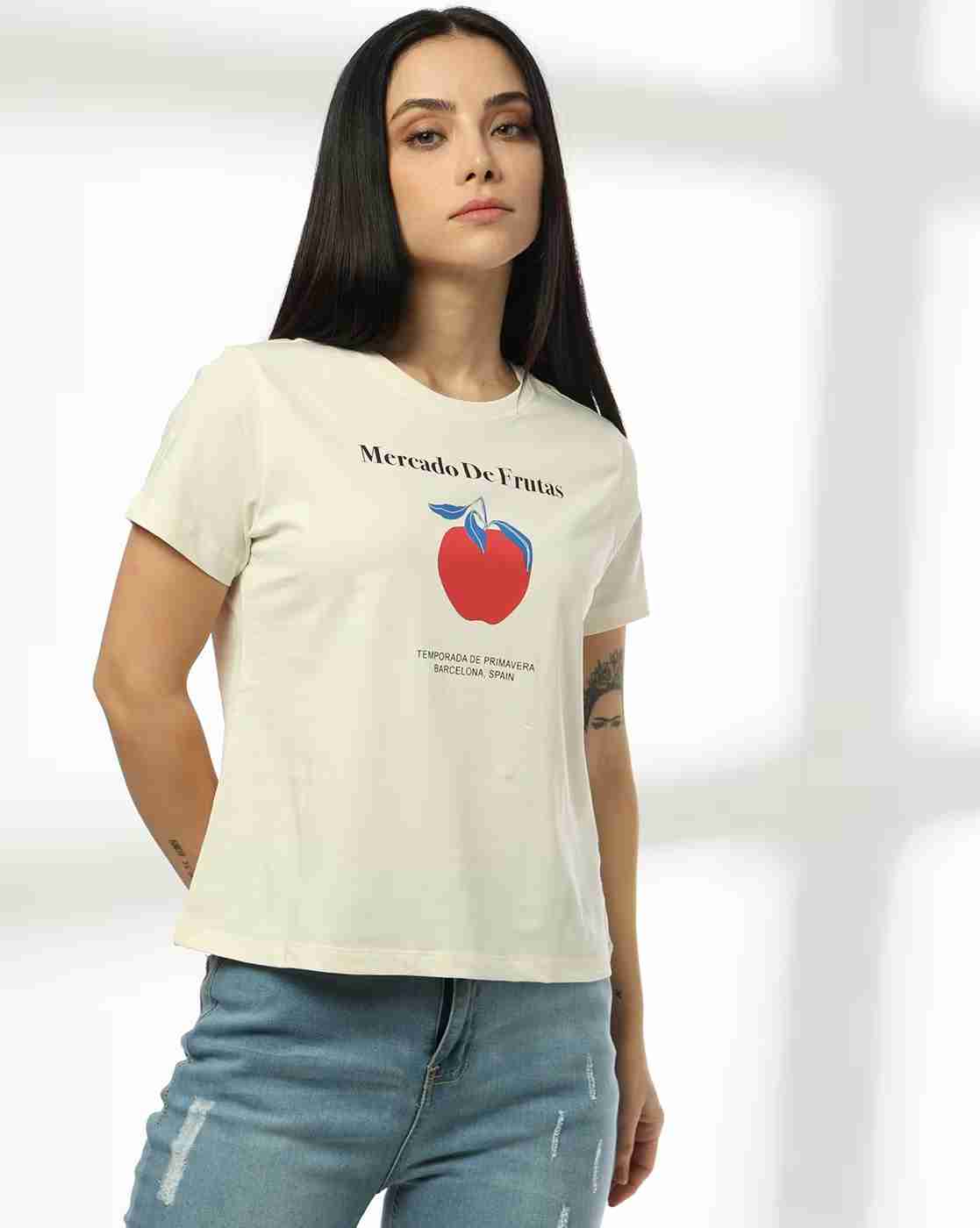 DNMX | Women Mercado De Frutas Printed Regular Fit Crew-Neck T-Shirt|0
