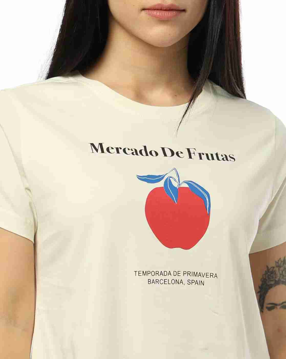 DNMX | Women Mercado De Frutas Printed Regular Fit Crew-Neck T-Shirt|3