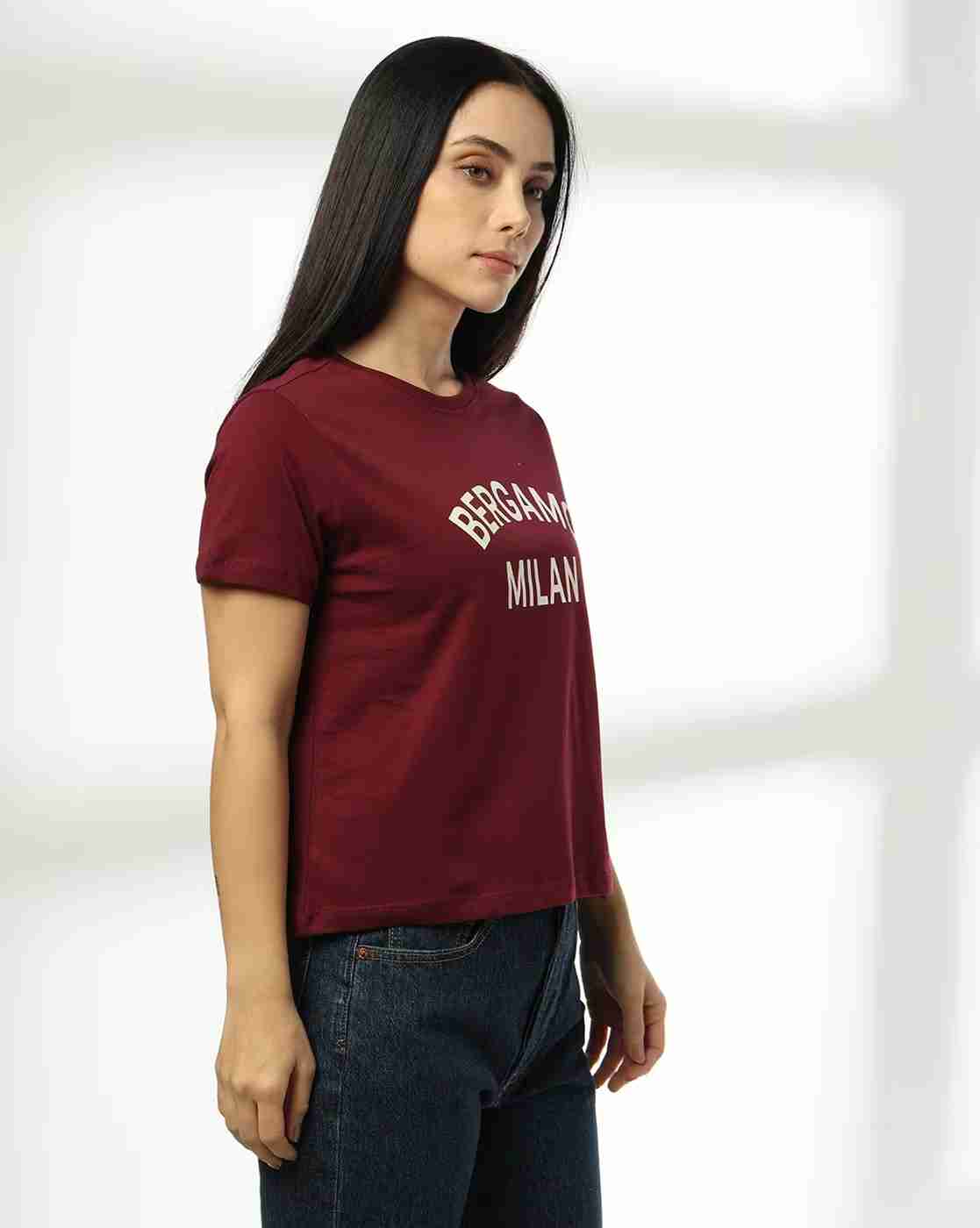 DNMX | Women Bergamo Print Regular Fit Crew-Neck T-Shirt|1