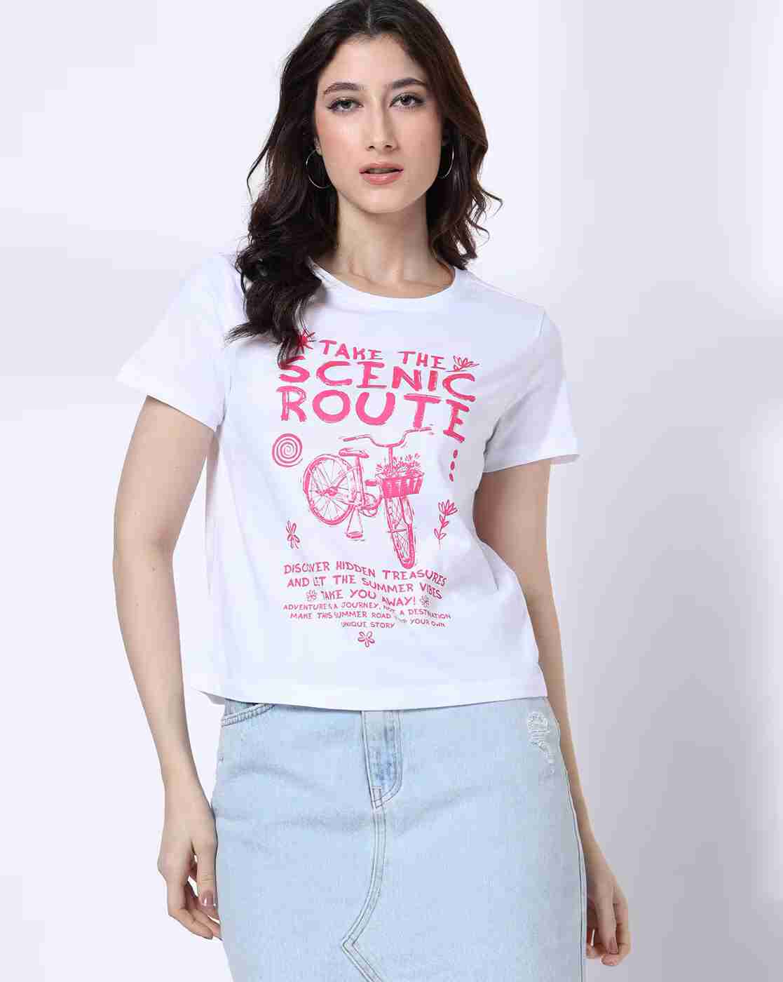 DNMX | Women Typographic Print Regular Fit Round-Neck T-Shirt|0