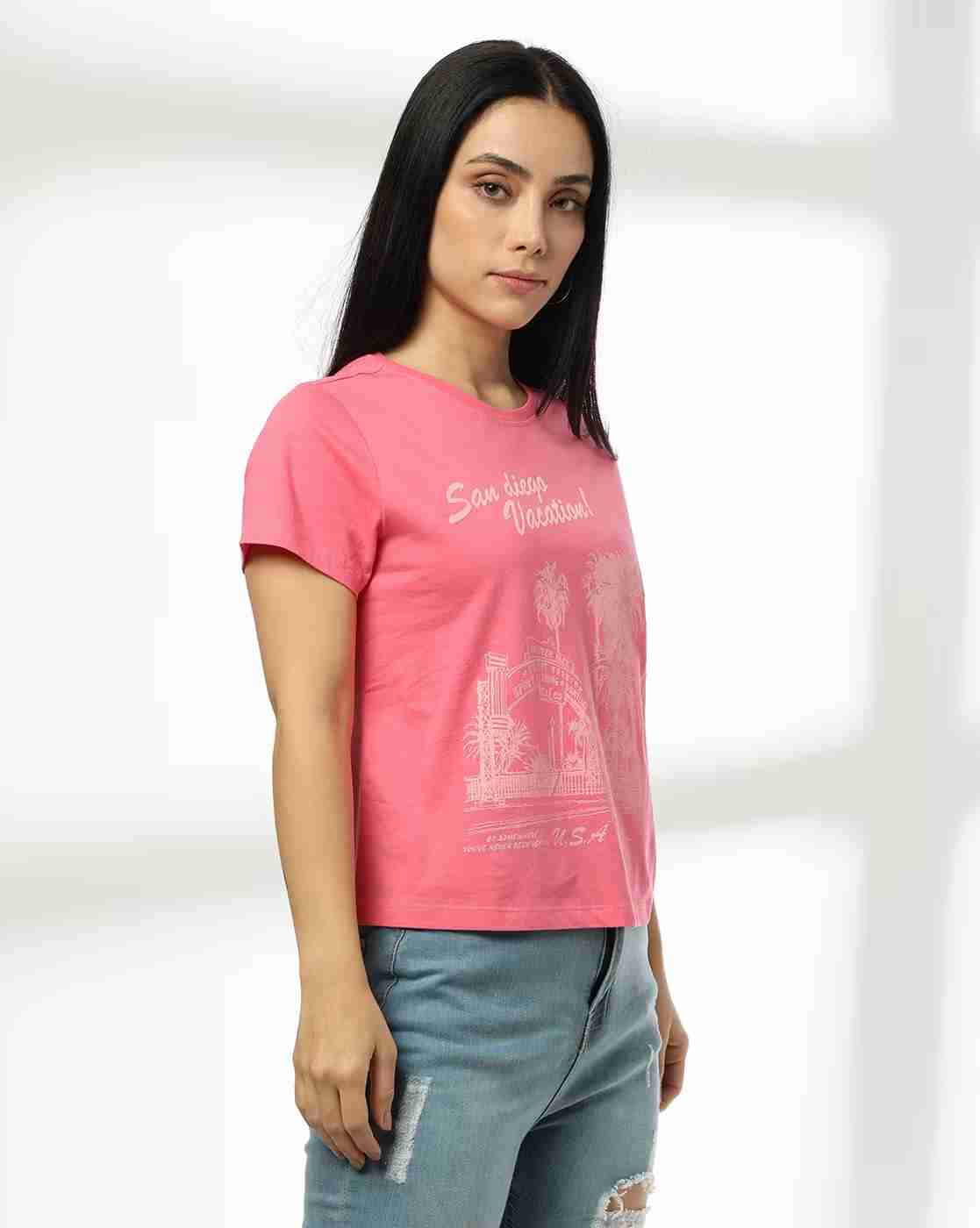 DNMX | Women San Diego Vacation Printed Regular Fit Crew-Neck T-Shirt|1