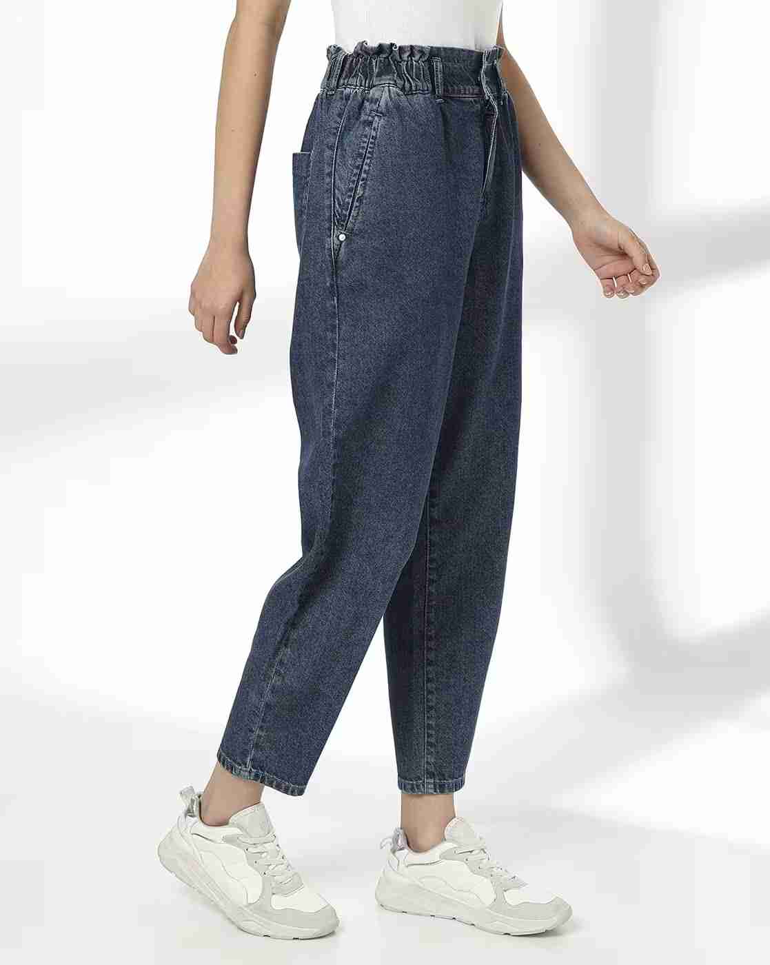 DNMX | Women High-Rise Ankle-Length Paperbag Mom Jeans|1
