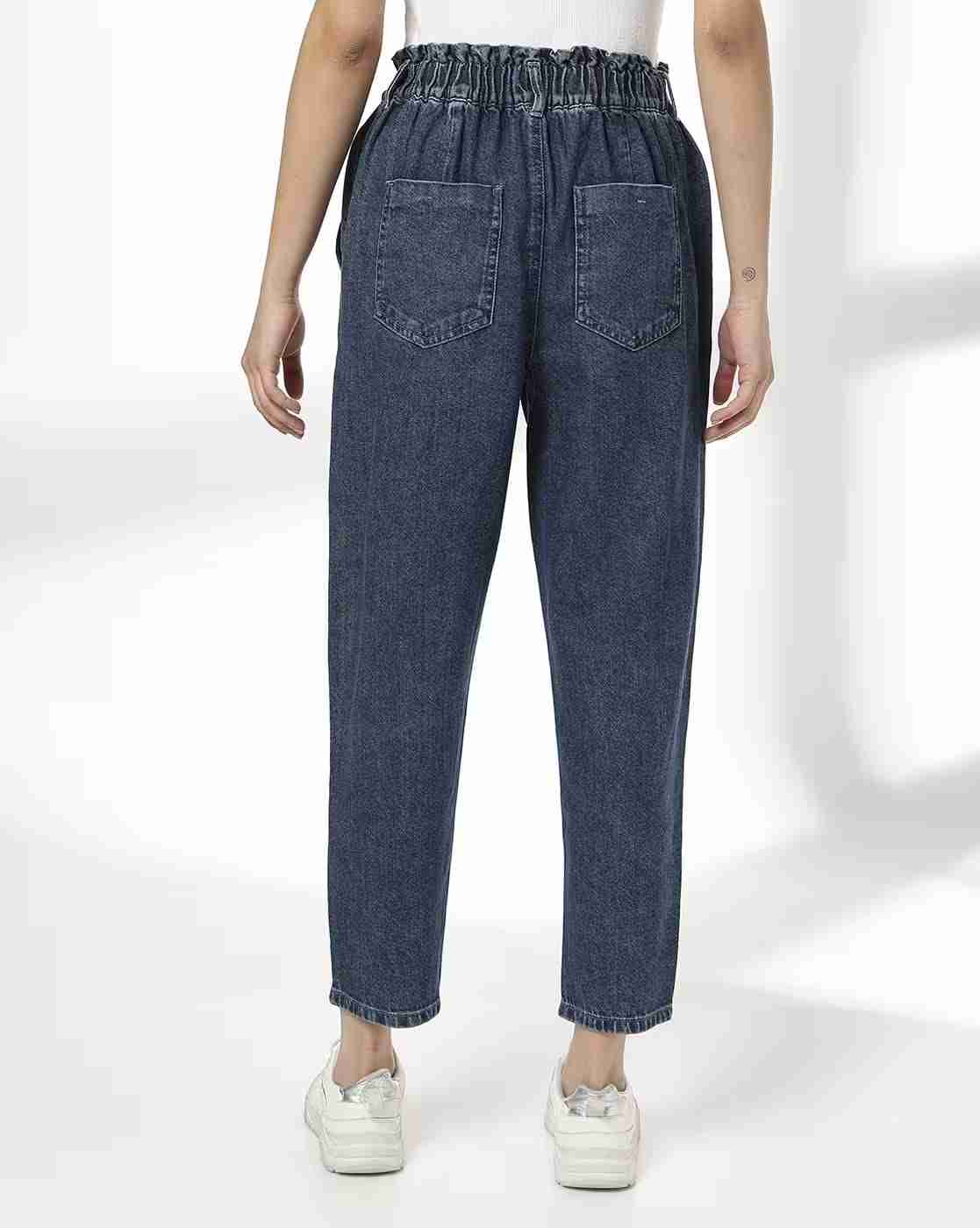 DNMX | Women High-Rise Ankle-Length Paperbag Mom Jeans|2