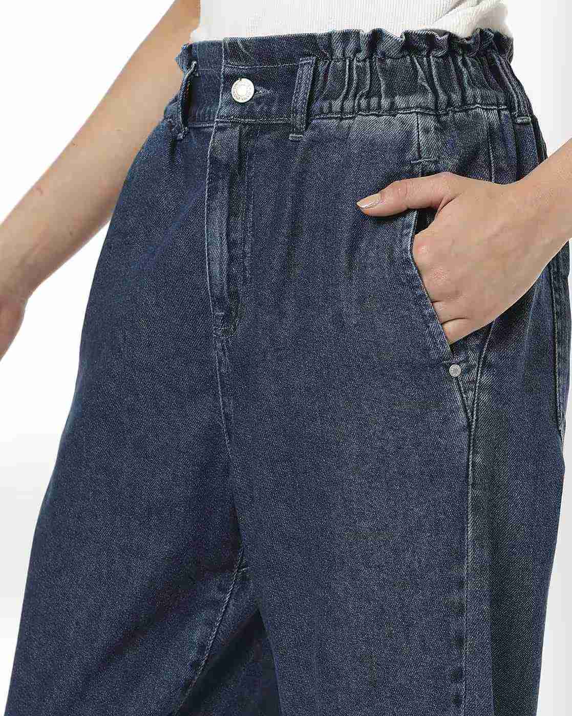 DNMX | Women High-Rise Ankle-Length Paperbag Mom Jeans|3