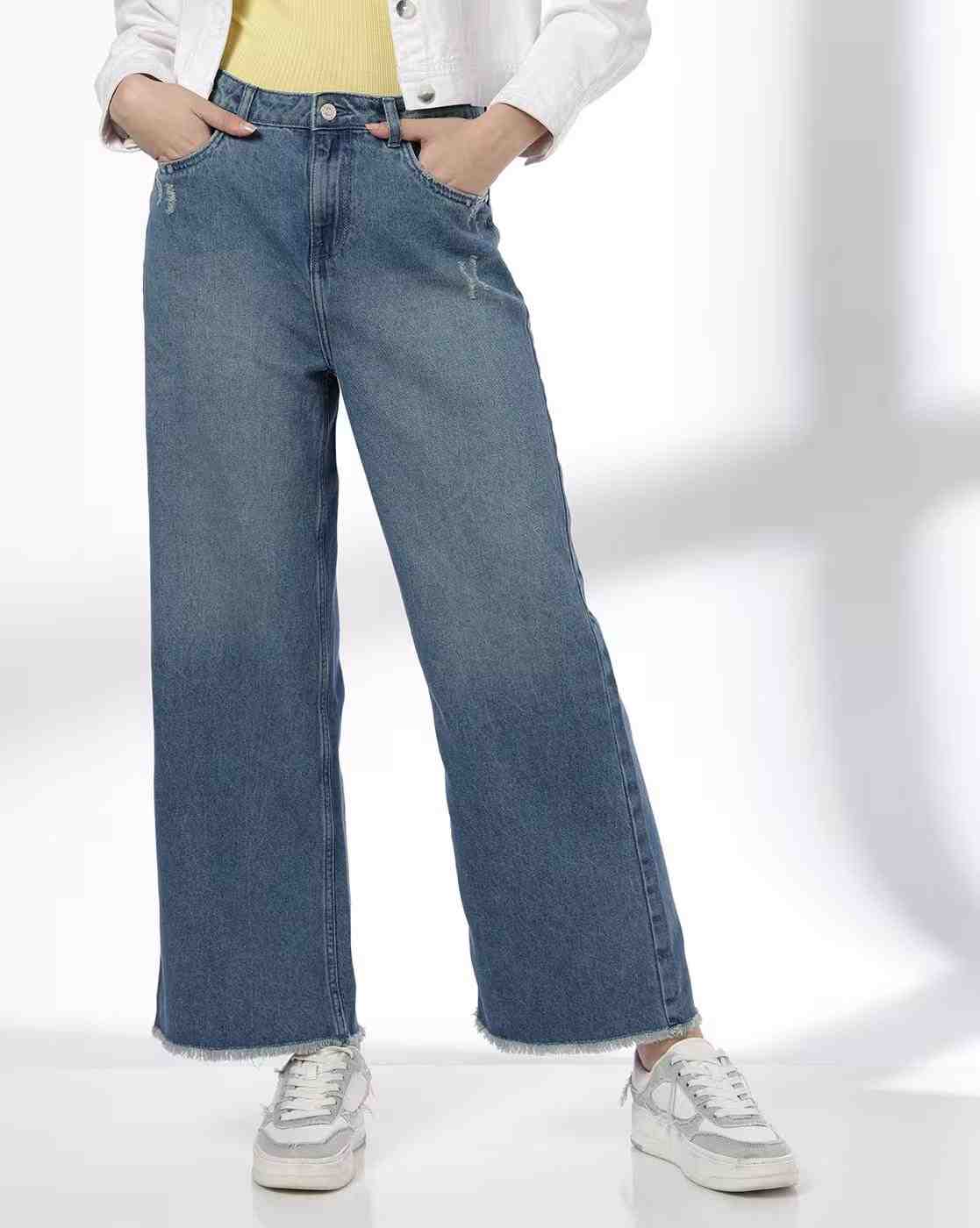 DNMX | Women Lightly Washed Distressed Relaxed Jeans|0