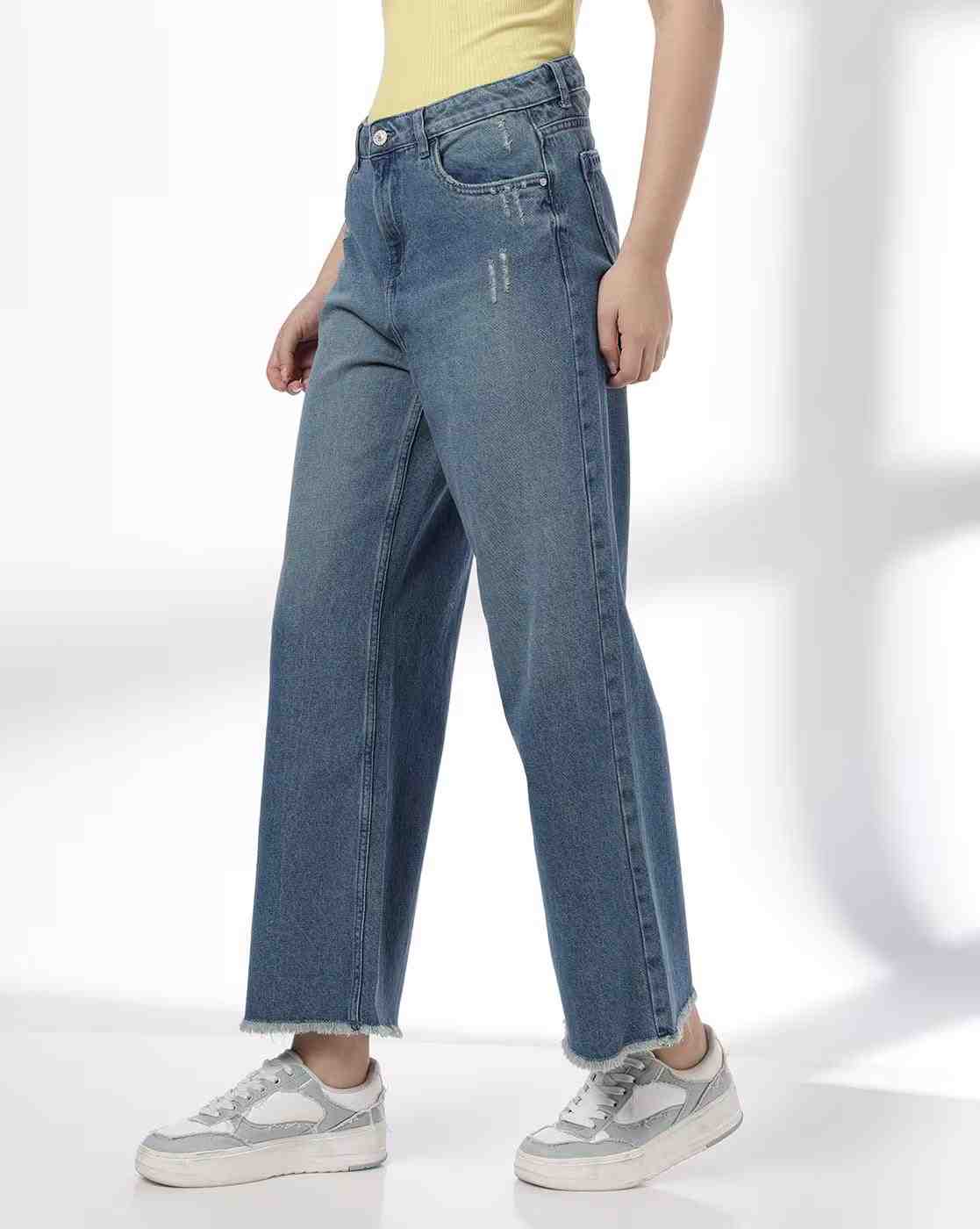 DNMX | Women Lightly Washed Distressed Relaxed Jeans|1