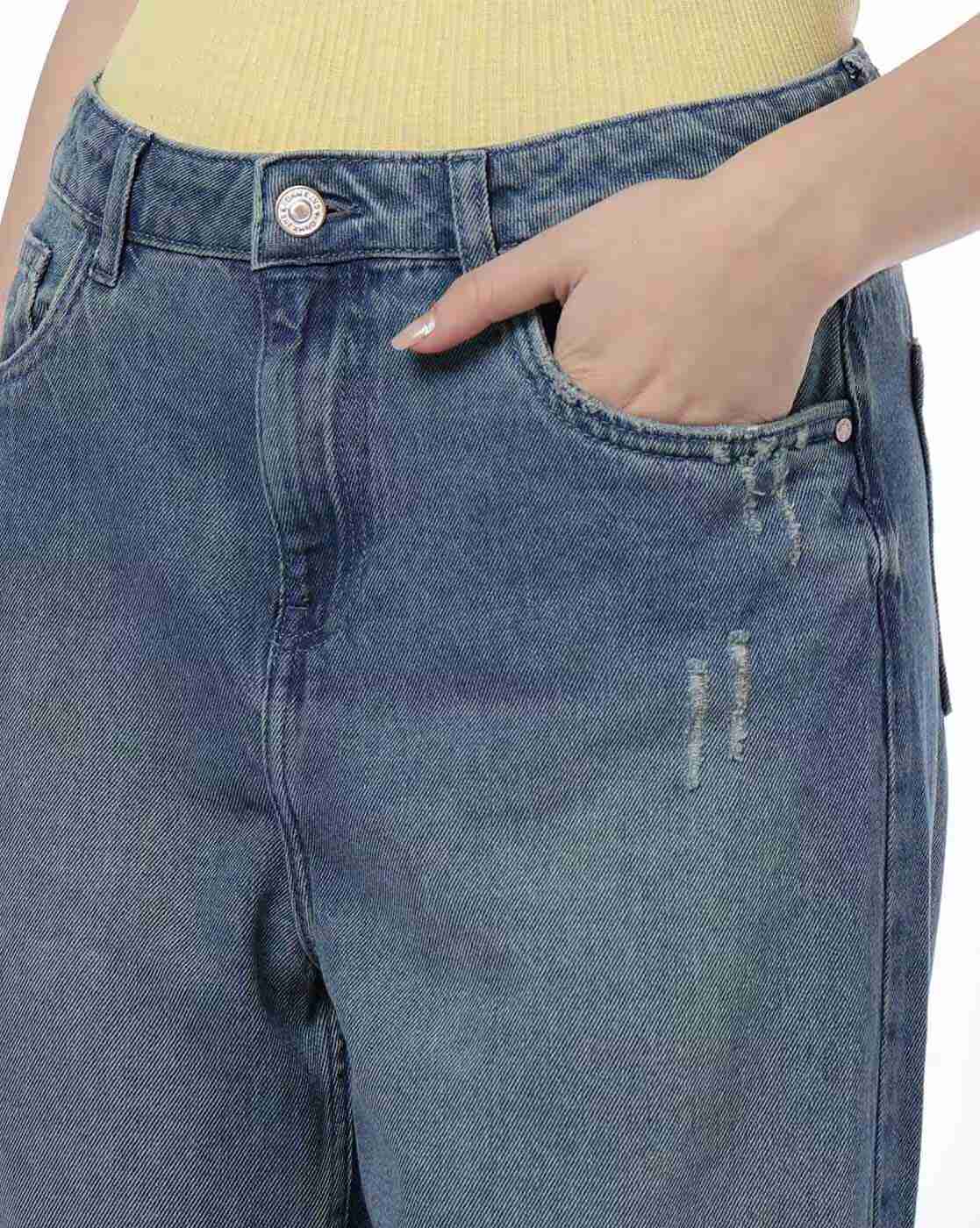 DNMX | Women Lightly Washed Distressed Relaxed Jeans|4