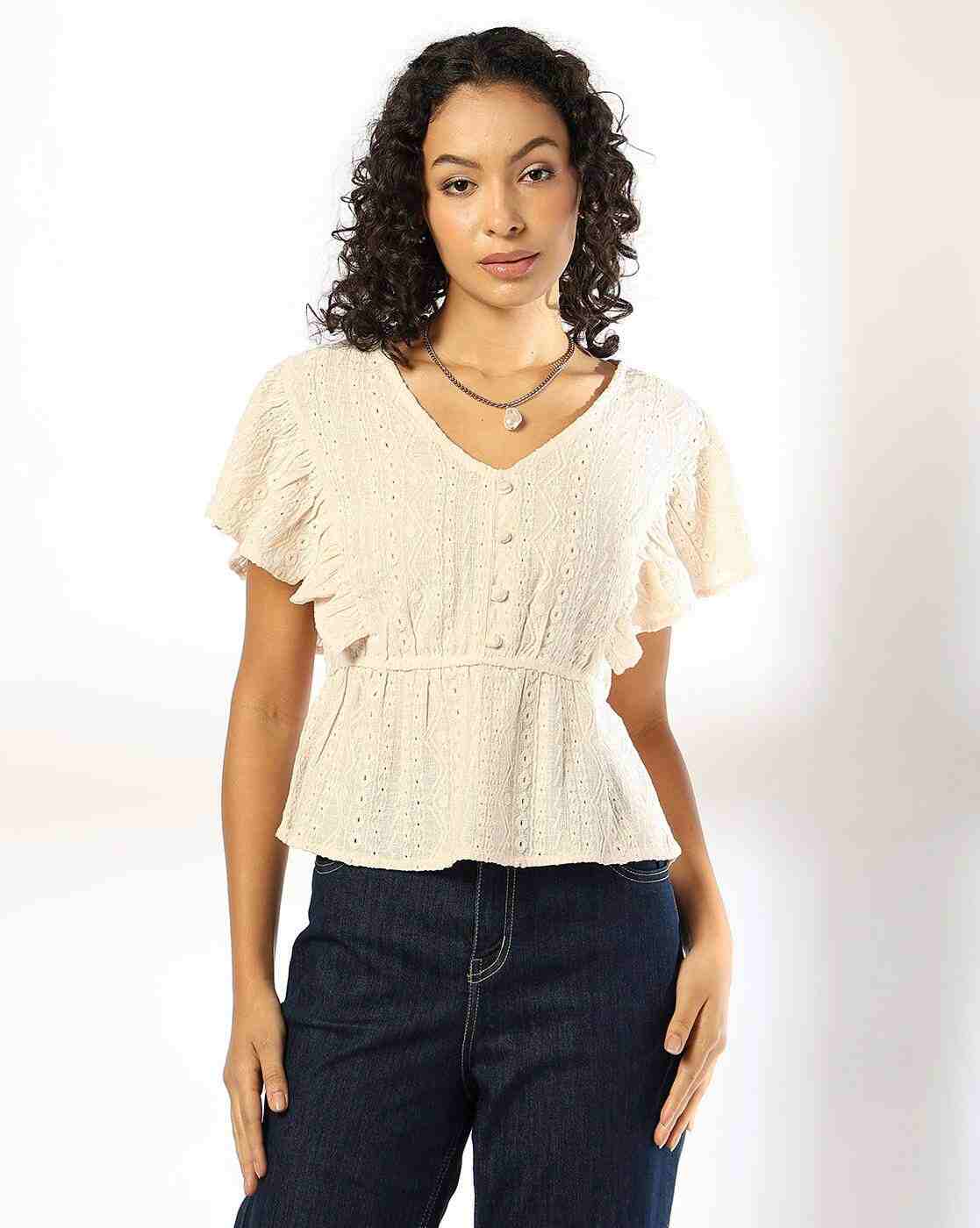 DNMX | Women Embroidered Relaxed Fit Top|0