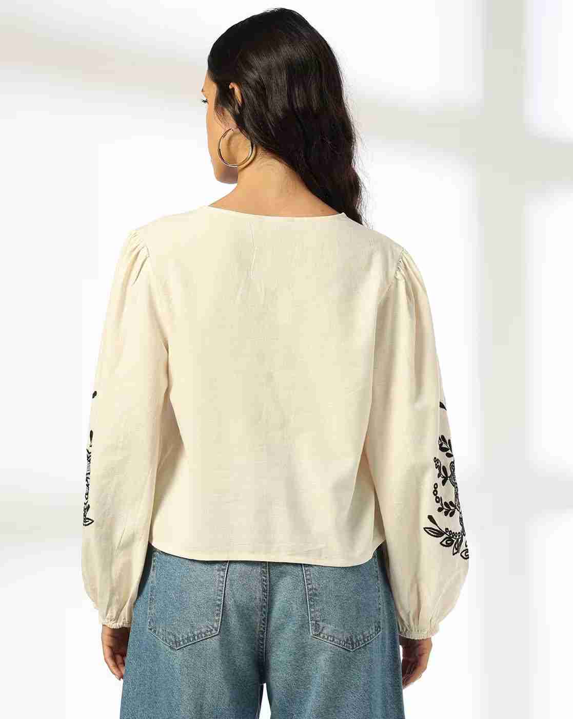 DNMX | Women Floral Embroidered Relaxed Fit Top|2