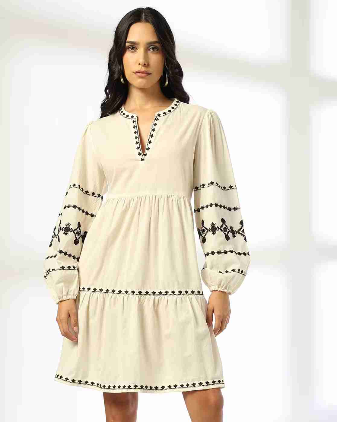 DNMX | Women Embroidered Tiered Dress|0