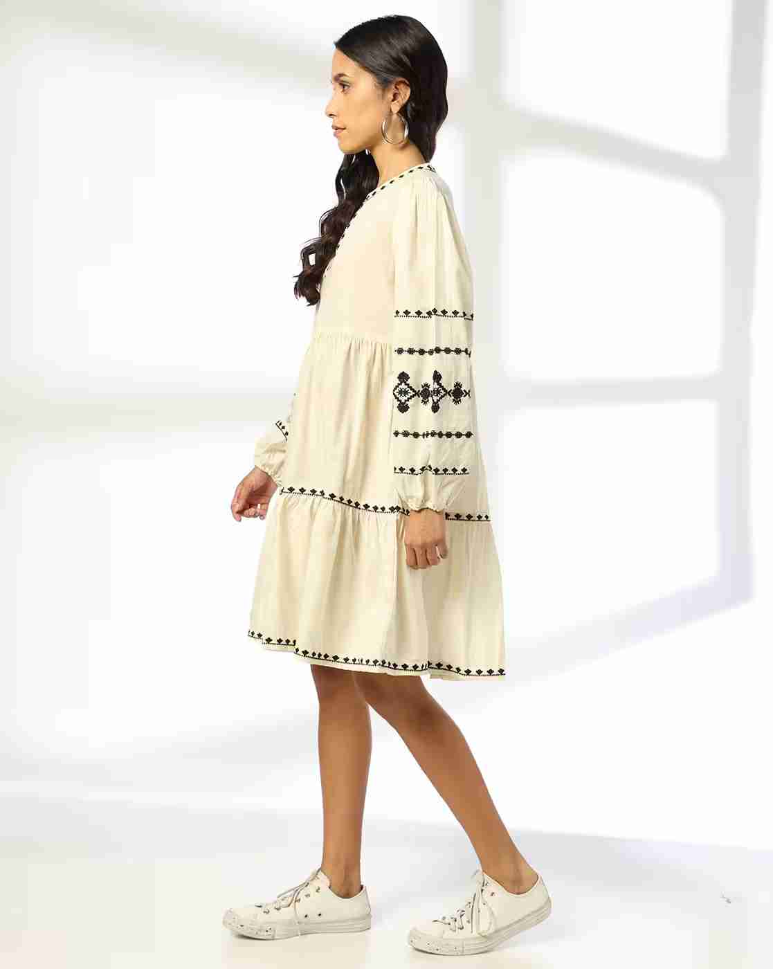 DNMX | Women Embroidered Tiered Dress|1