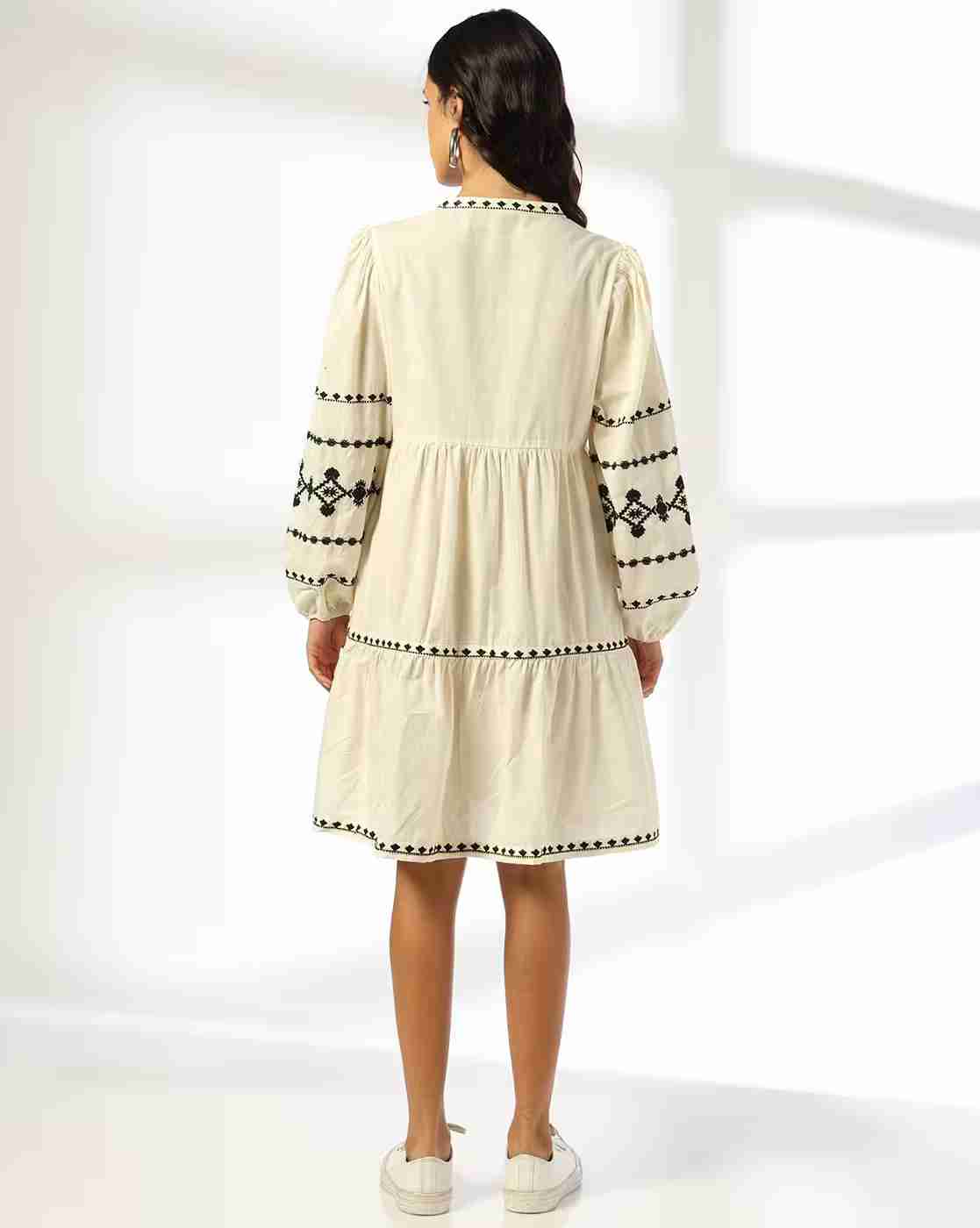 DNMX | Women Embroidered Tiered Dress|2