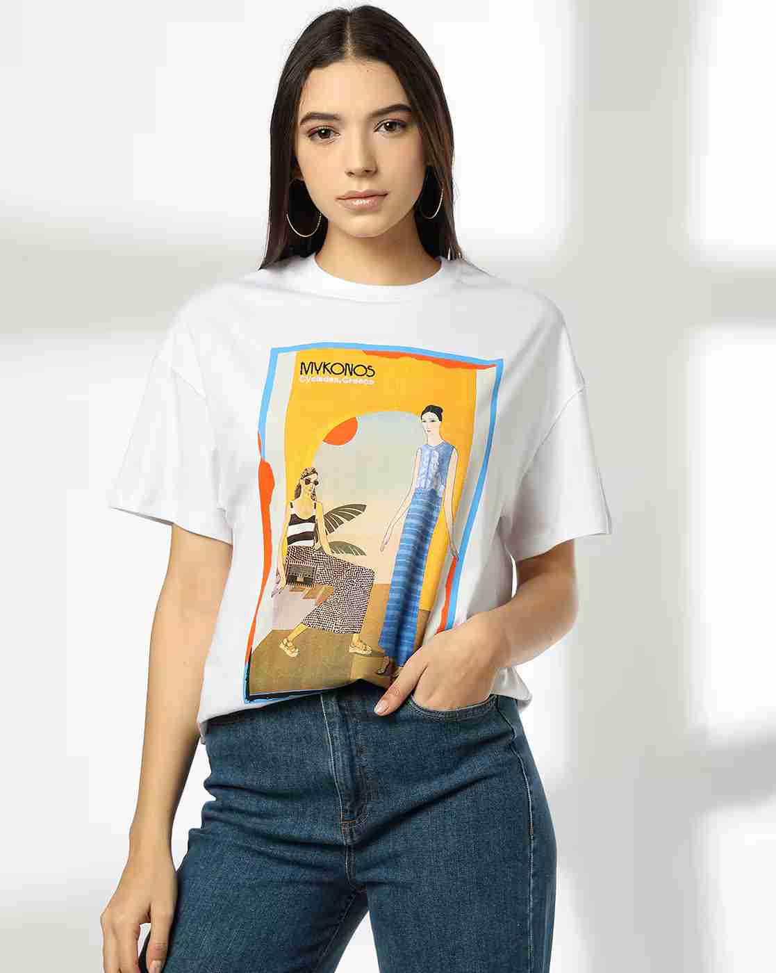 DNMX | Women Graphic Print Oversized Fit Crew-Neck T-Shirt|0