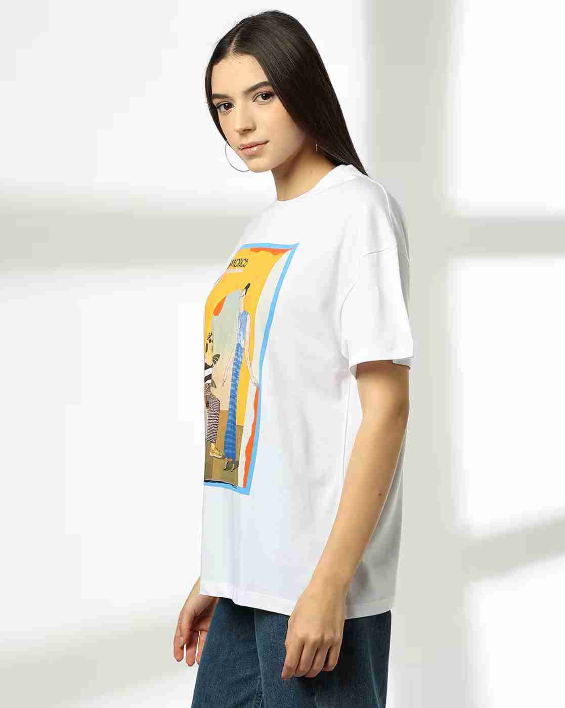 DNMX | Women Graphic Print Oversized Fit Crew-Neck T-Shirt|1