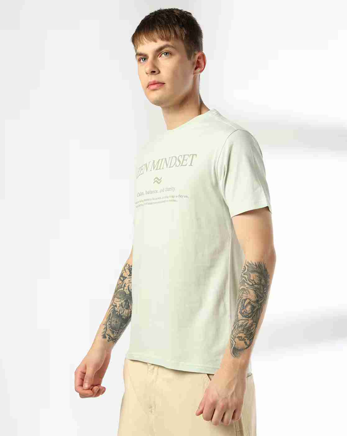 DNMX | Men Typographic Print Regular Fit Crew-Neck T-Shirt|1