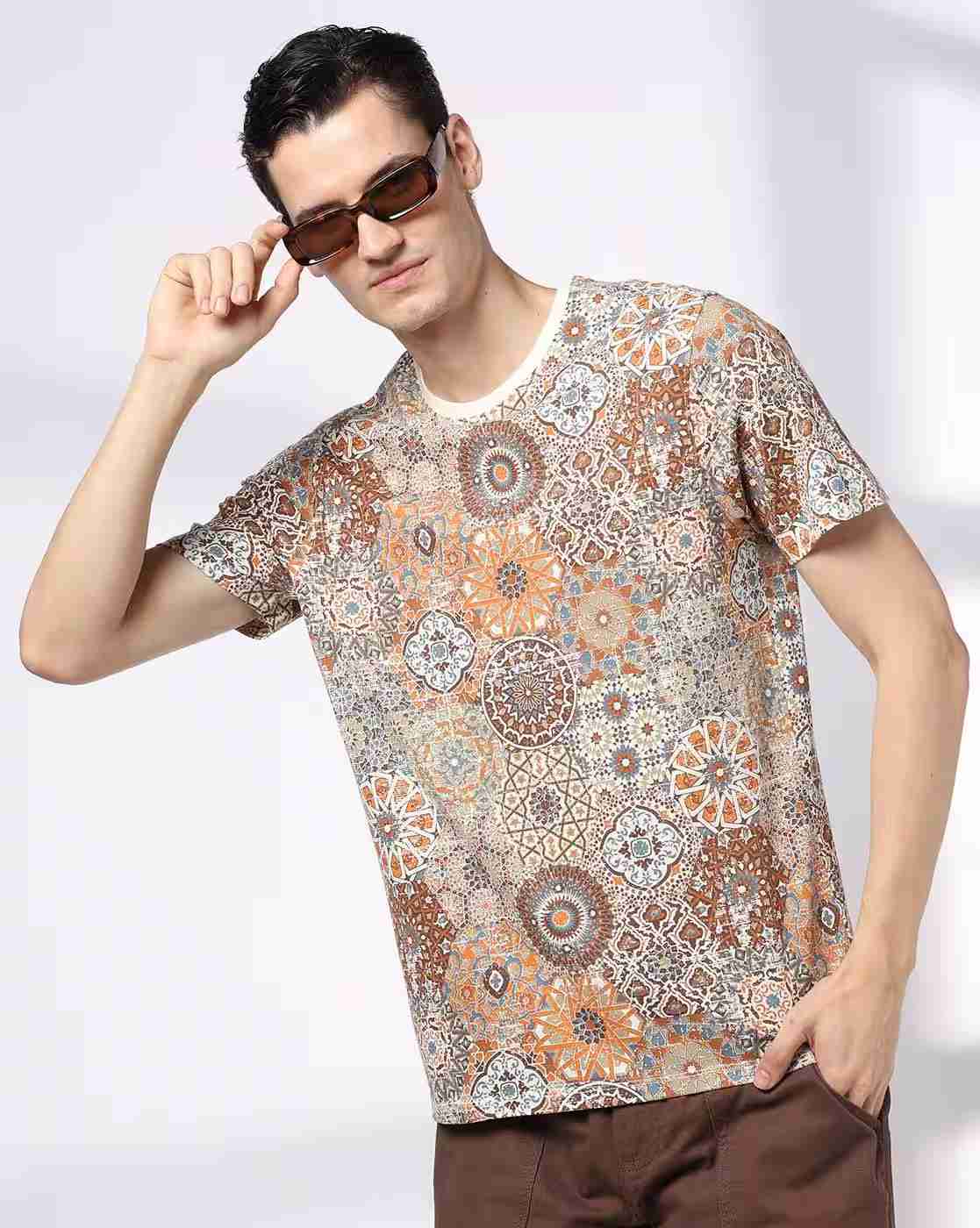 DNMX | Men All-Over Print Regular Fit Crew-Neck T-Shirt|0