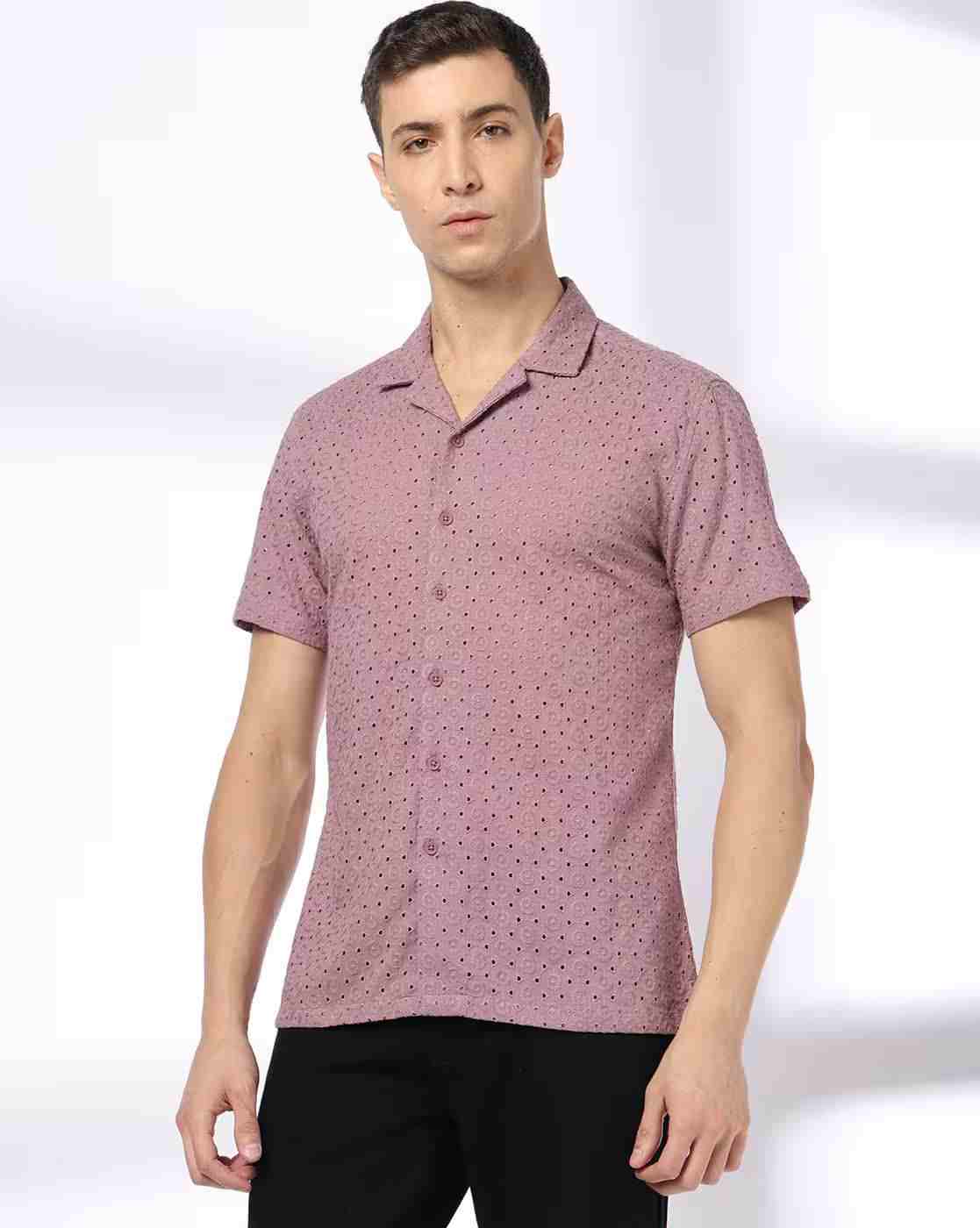 DNMX | Men Schiffli Embroidered Regular Fit Shirt|0