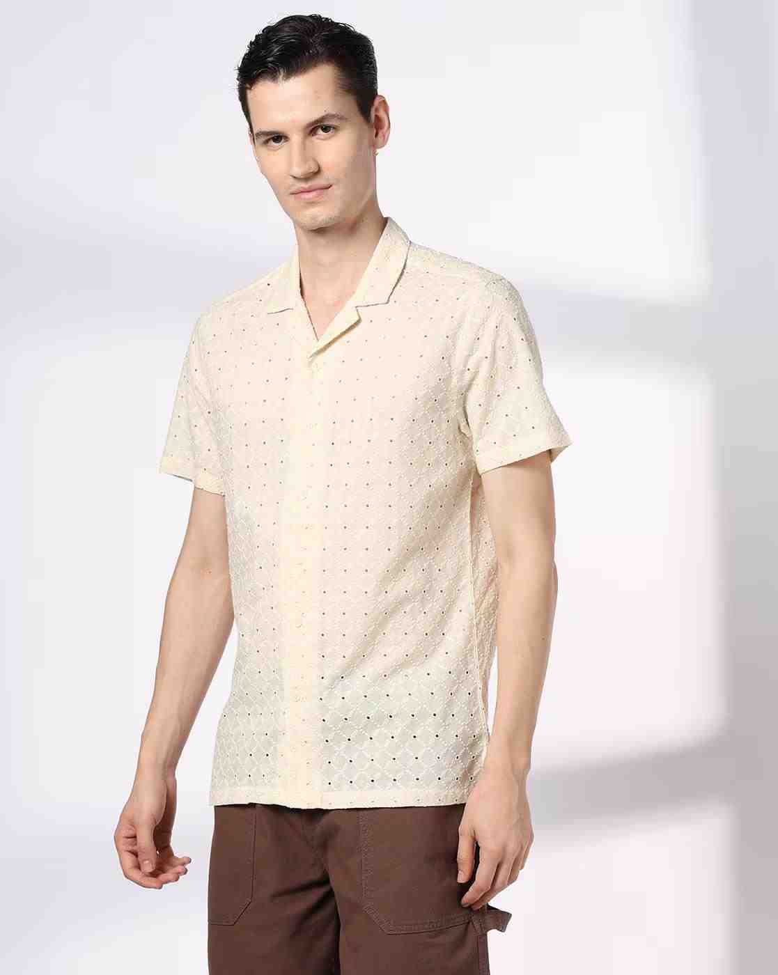 DNMX | Men Schiffli Embroidered Regular Fit Shirt|1