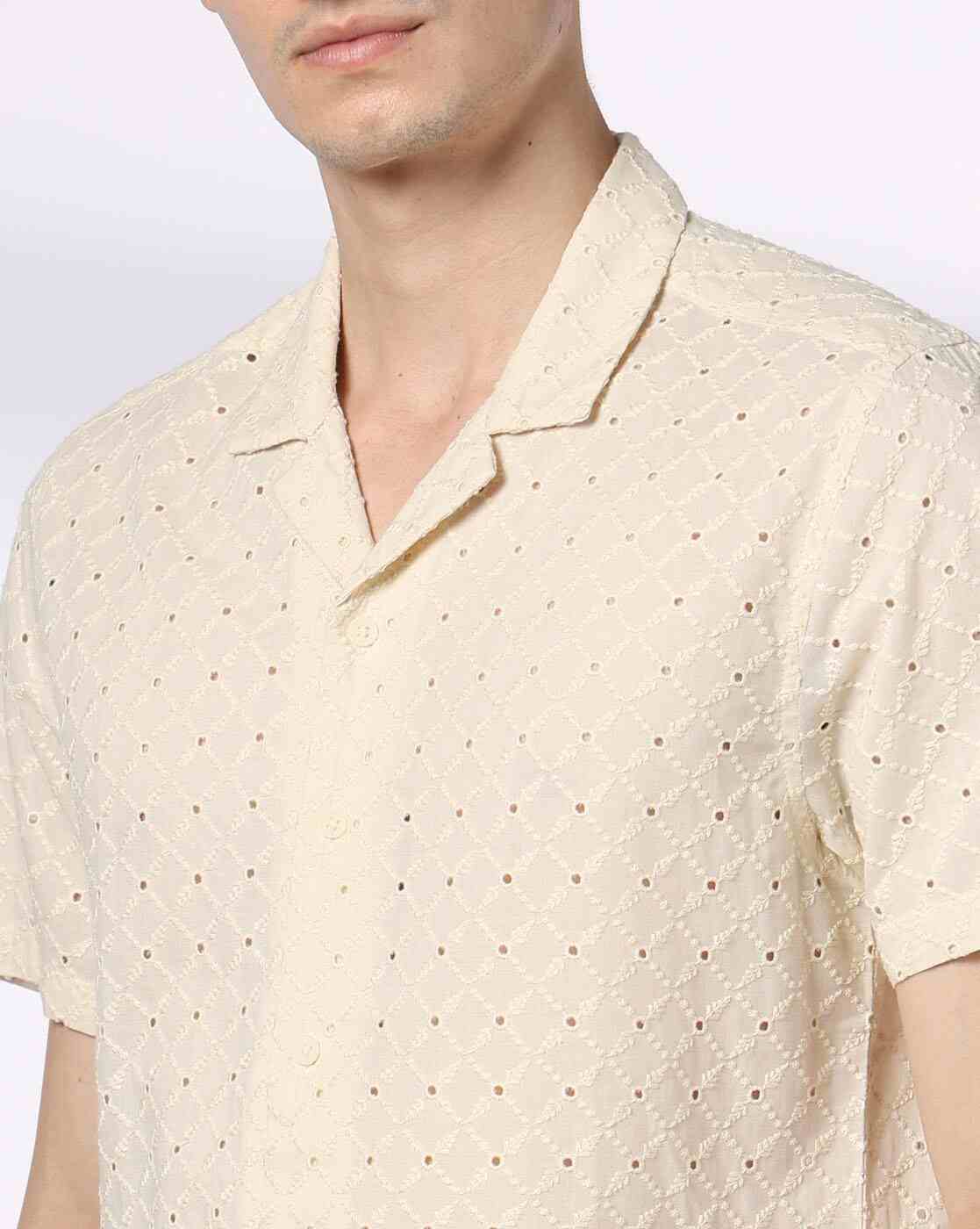 DNMX | Men Schiffli Embroidered Regular Fit Shirt|4