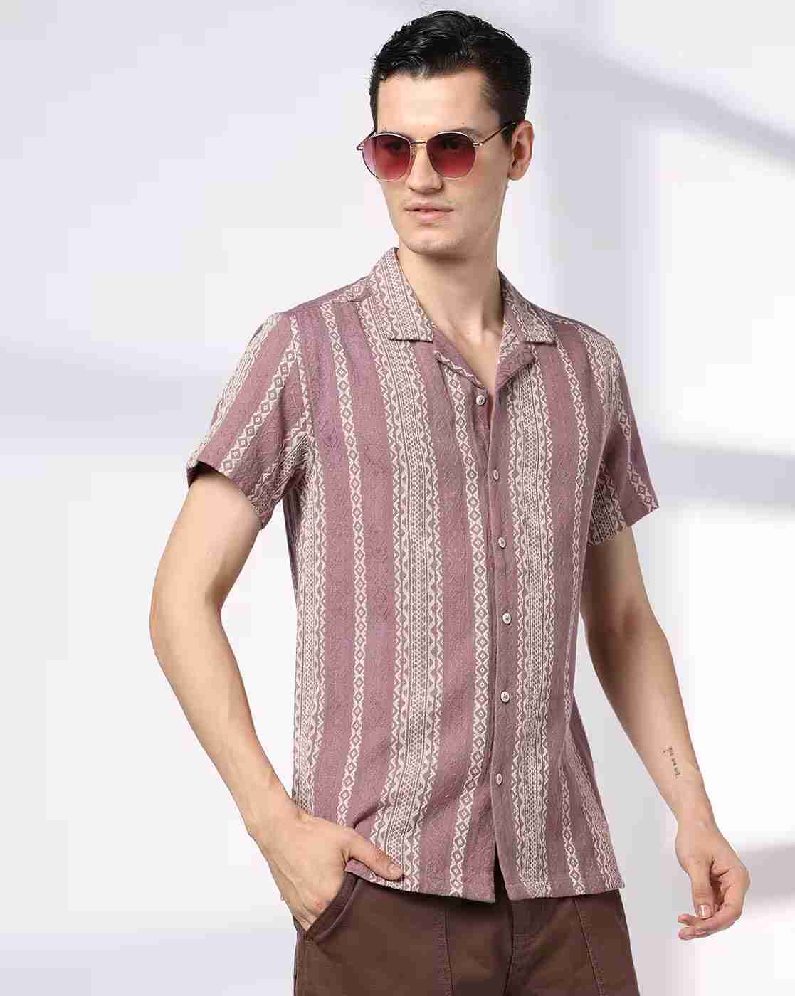 DNMX | Men Aztec Print Regular Fit Shirt|0