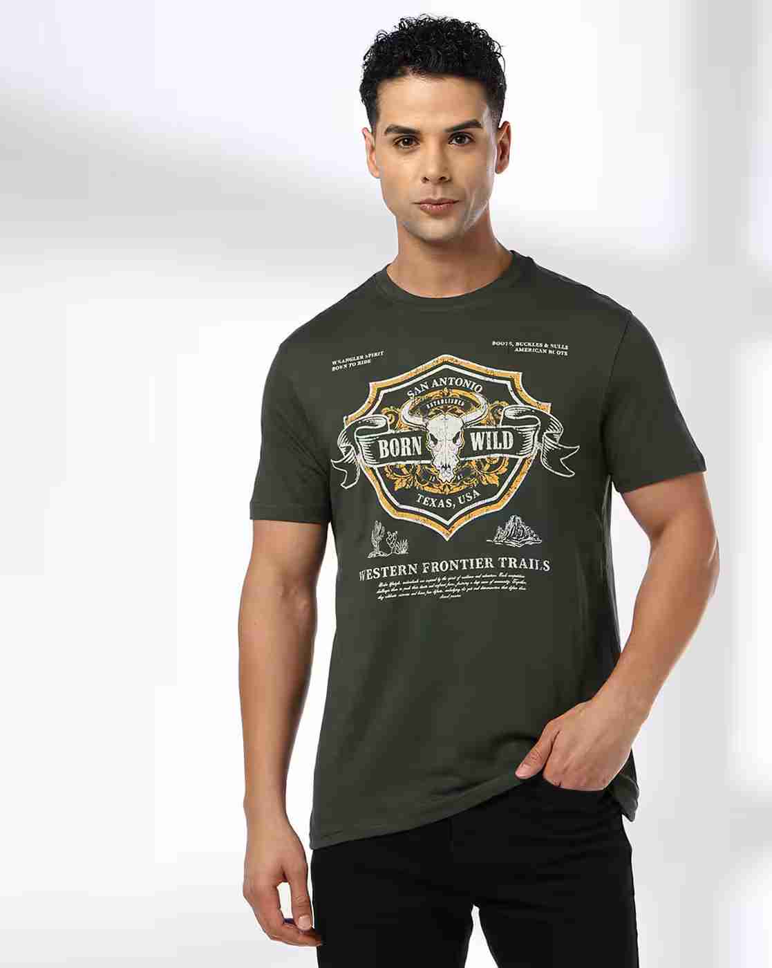 DNMX | Men Graphic Print Regular Fit Crew-Neck T-Shirt|1