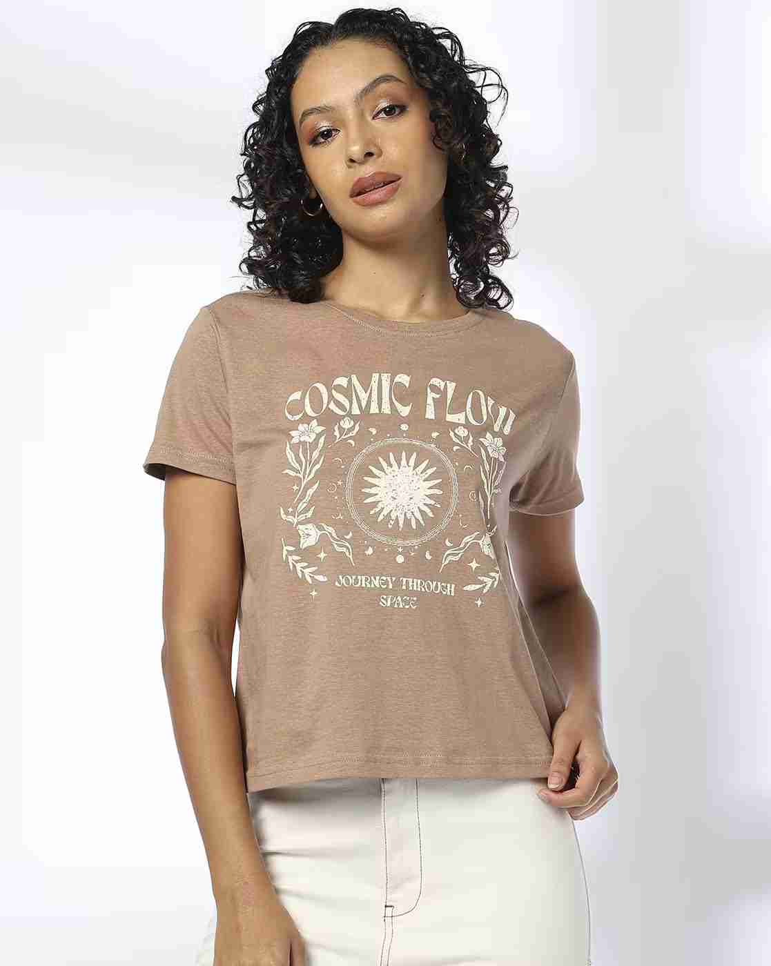DNMX | Women Graphic Print Regular Fit Crew-Neck T-Shirt|0