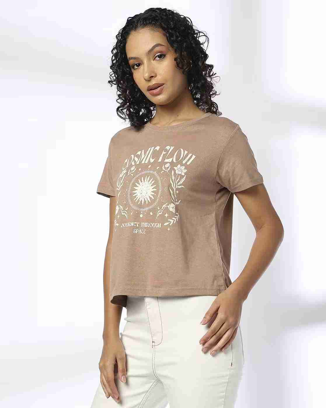 DNMX | Women Graphic Print Regular Fit Crew-Neck T-Shirt|1