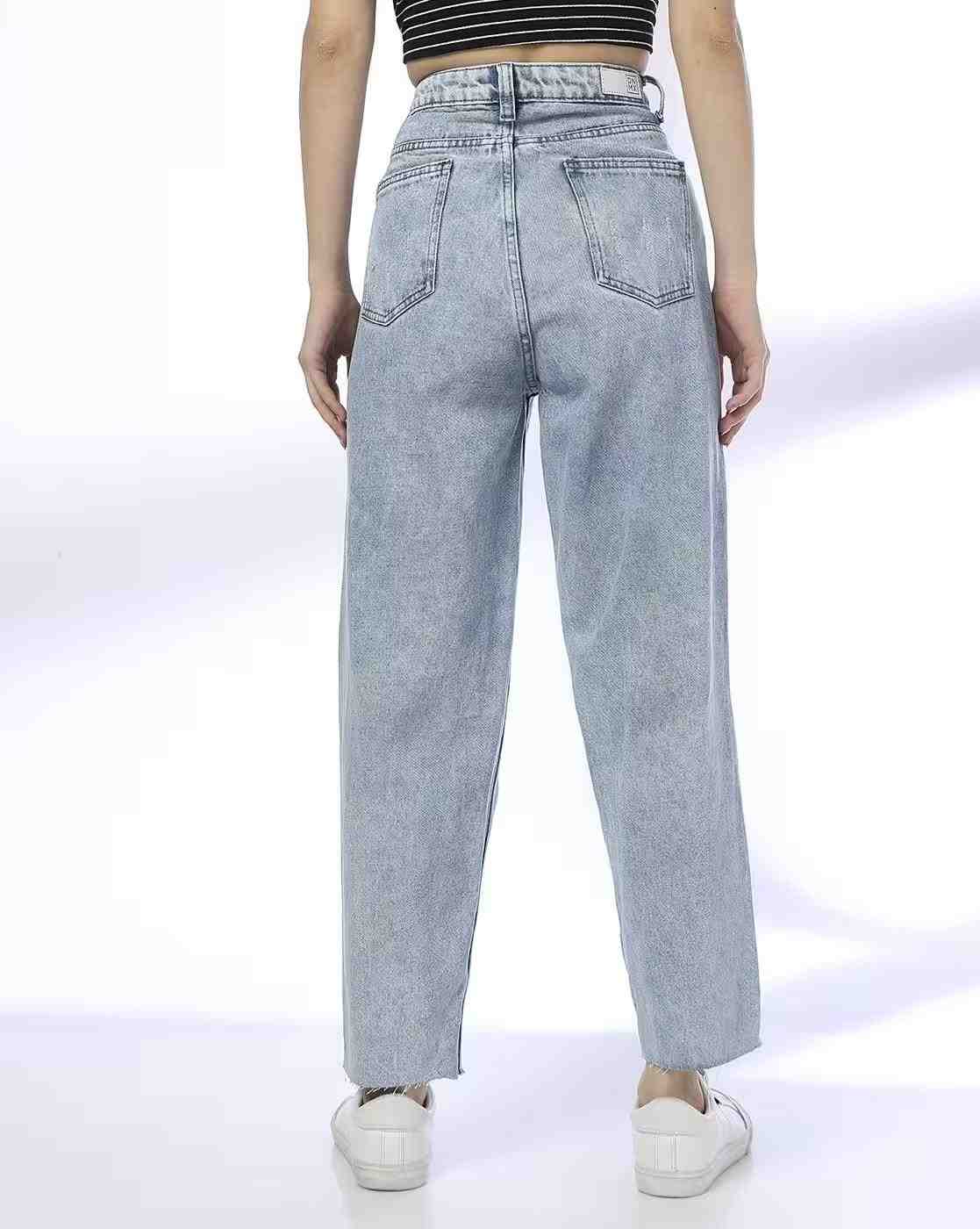 DNMX | Women Heavily Washed Distressed Relaxed Jeans|2