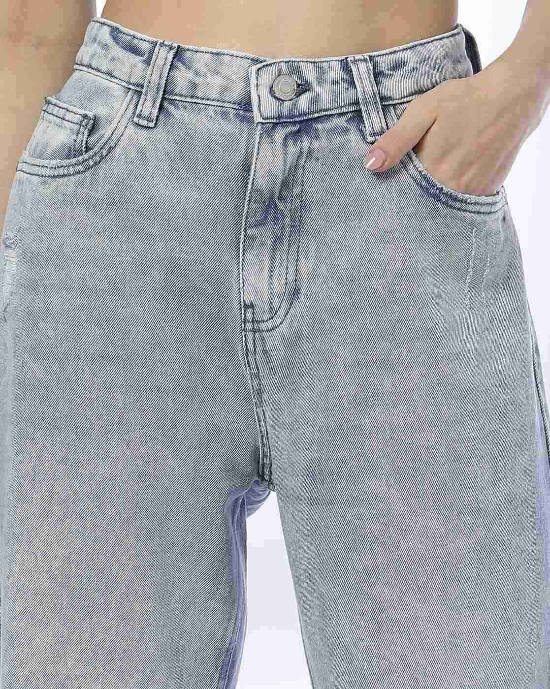 DNMX | Women Heavily Washed Distressed Relaxed Jeans|3