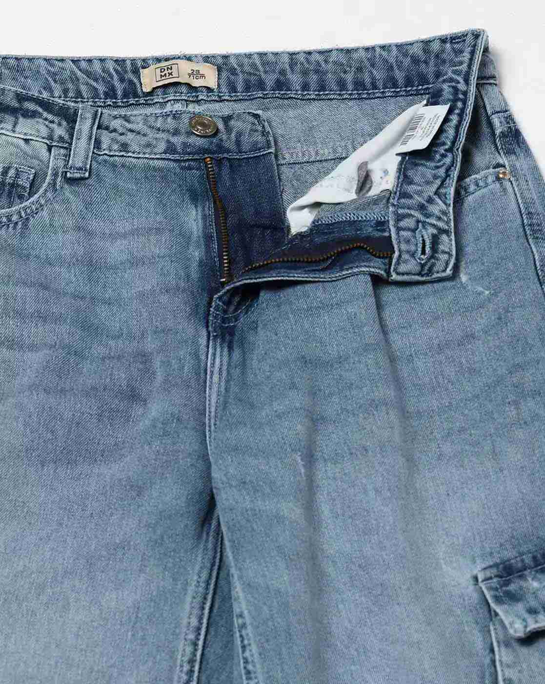 DNMX | Women Mid-Wash Distressed Wide-Leg Jeans|4