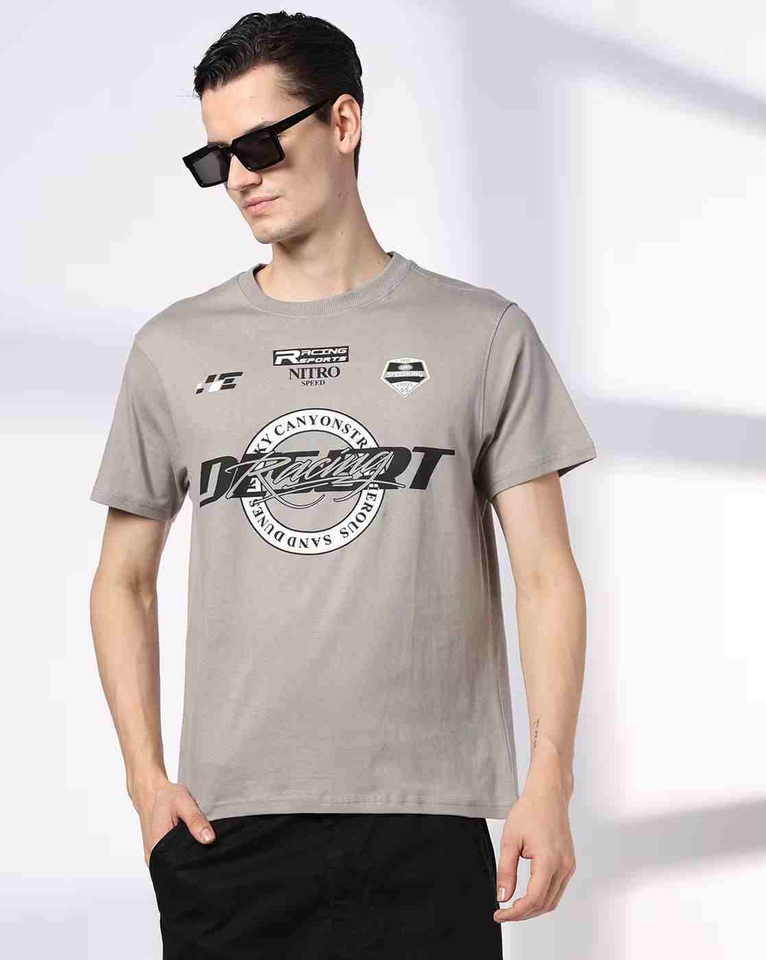 DNMX | Men Typographic Print Regular Fit Crew-Neck T-Shirt|0